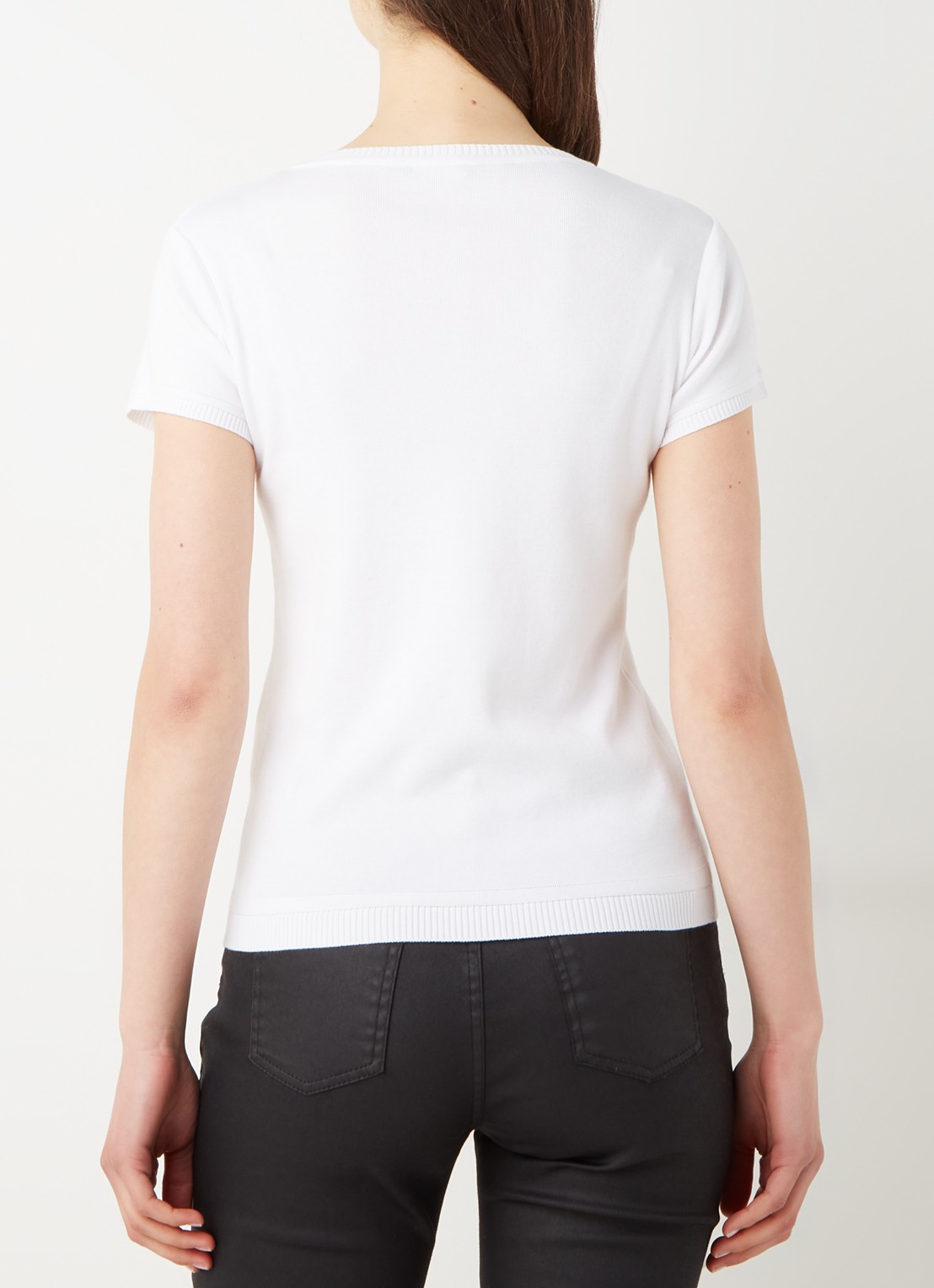 Benetton Fijngebreid T-shirt met ronde hals - achterkant gebroken wit