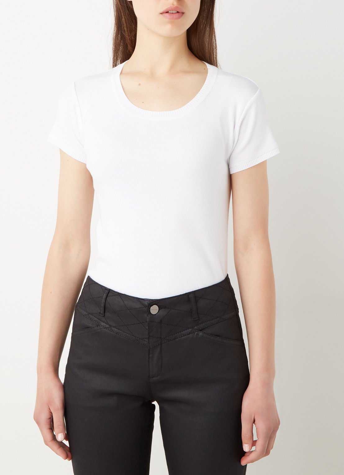 Benetton Fijngebreid T-shirt met ronde hals - detail 6 gebroken wit