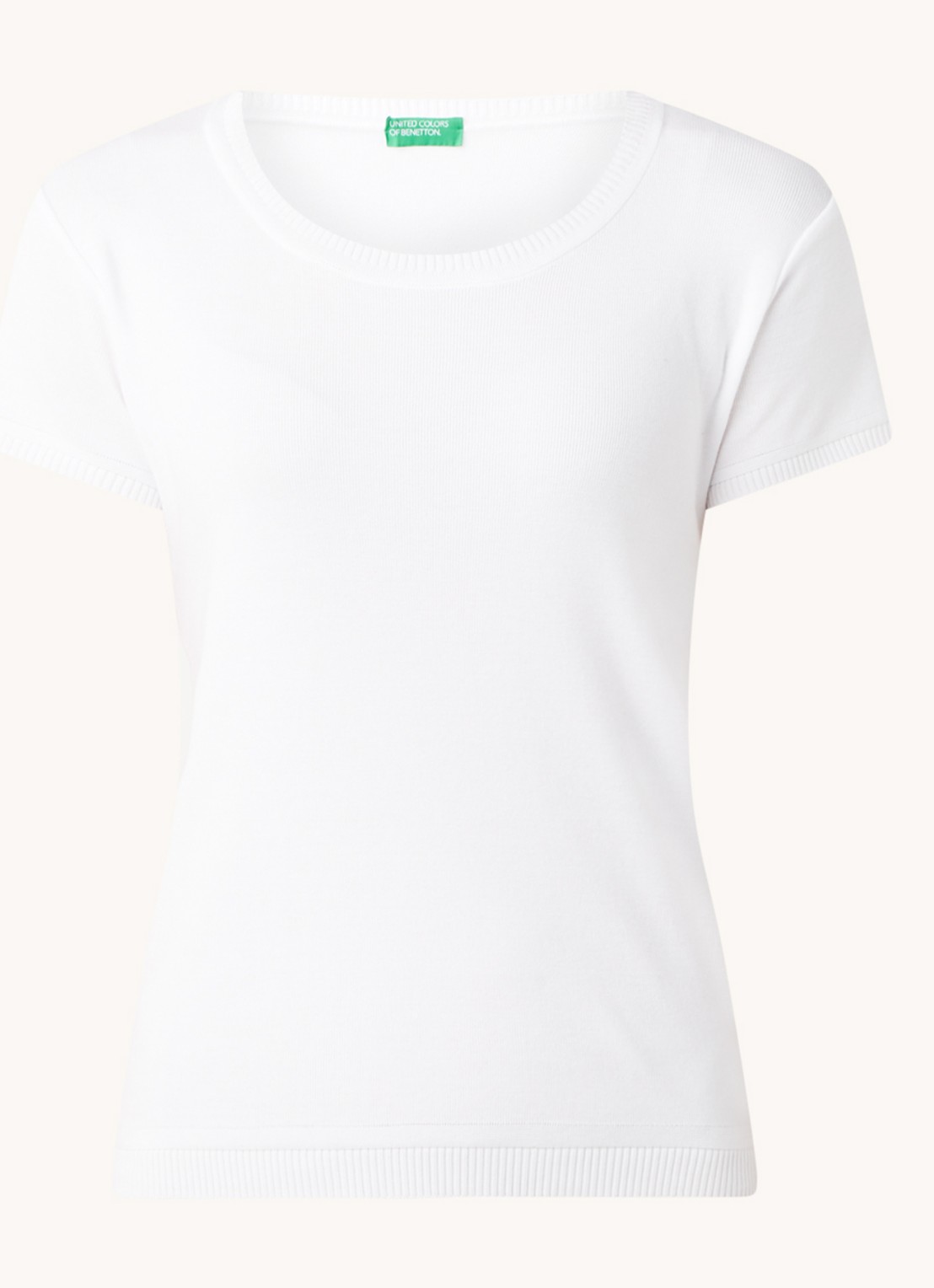 Benetton Fijngebreid T-shirt met ronde hals - voorkant 3 gebroken wit