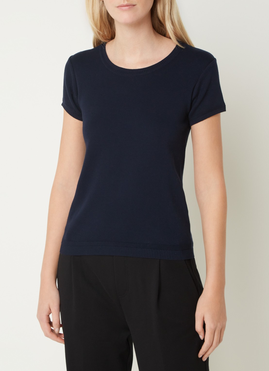 Benetton Fijngebreid T-shirt met ronde hals - detail 7 donkerblauw