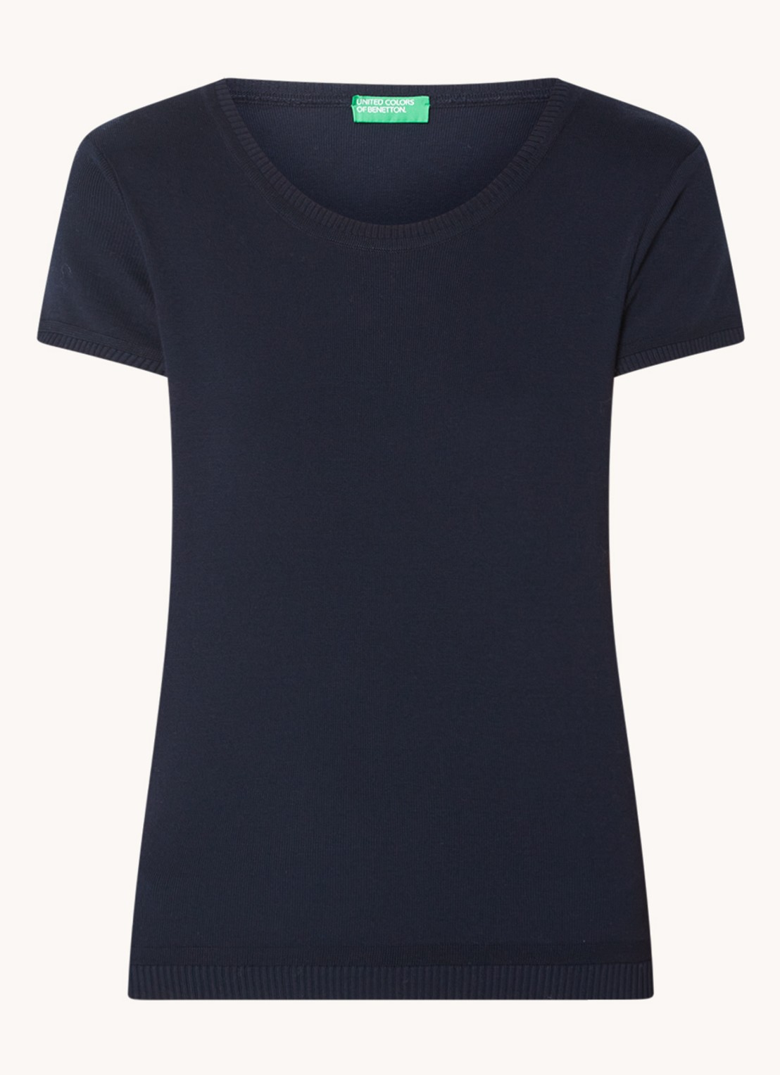 Benetton Fijngebreid T-shirt met ronde hals - voorkant 5 donkerblauw
