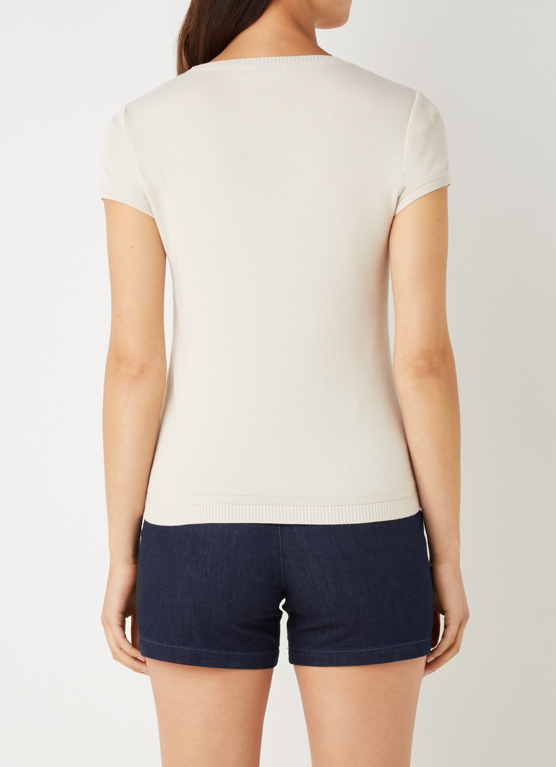 Benetton Fijngebreid T-shirt met ronde hals - achterkant 2 zand