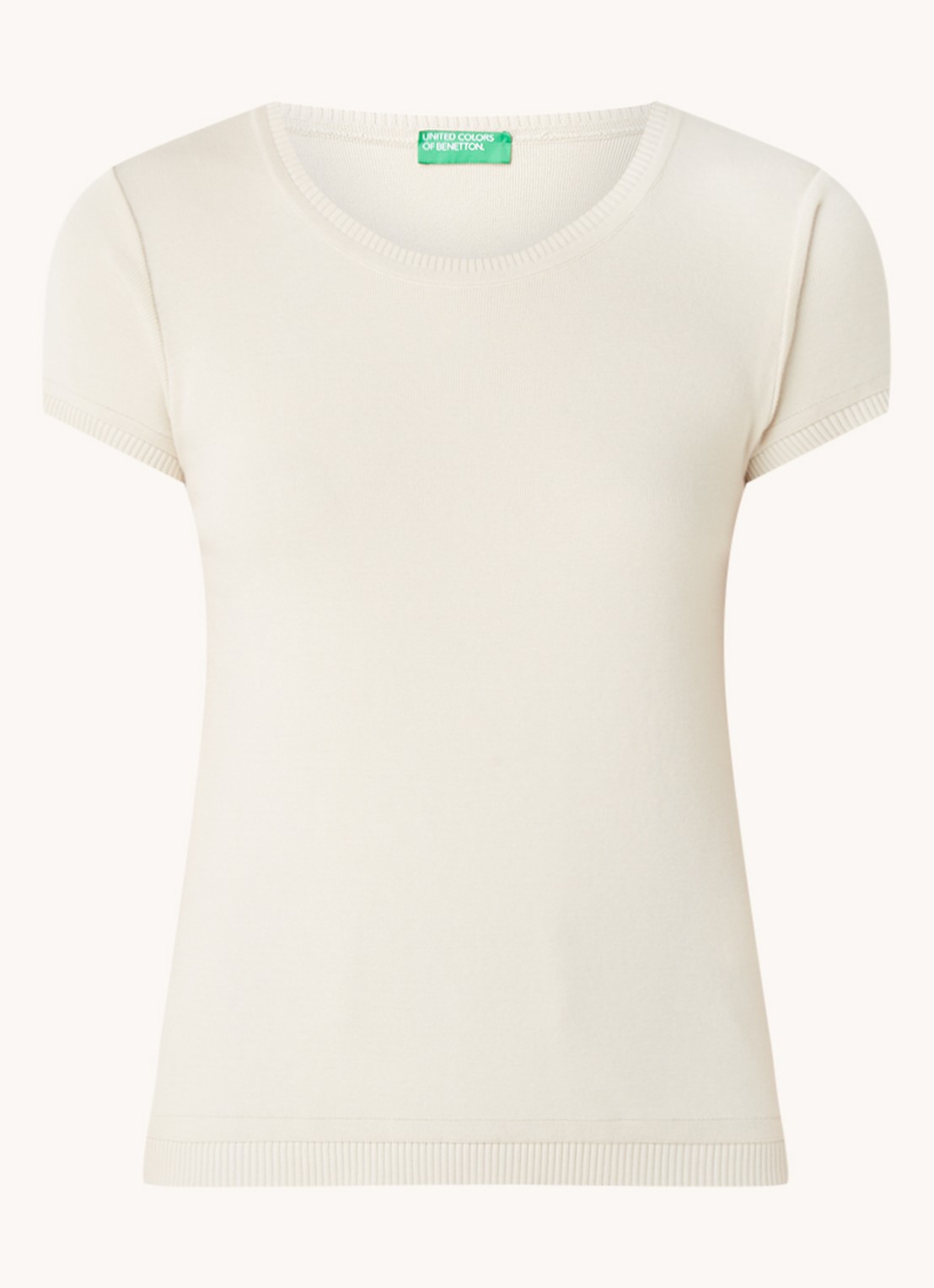 Benetton Fijngebreid T-shirt met ronde hals - voorkant 3 zand