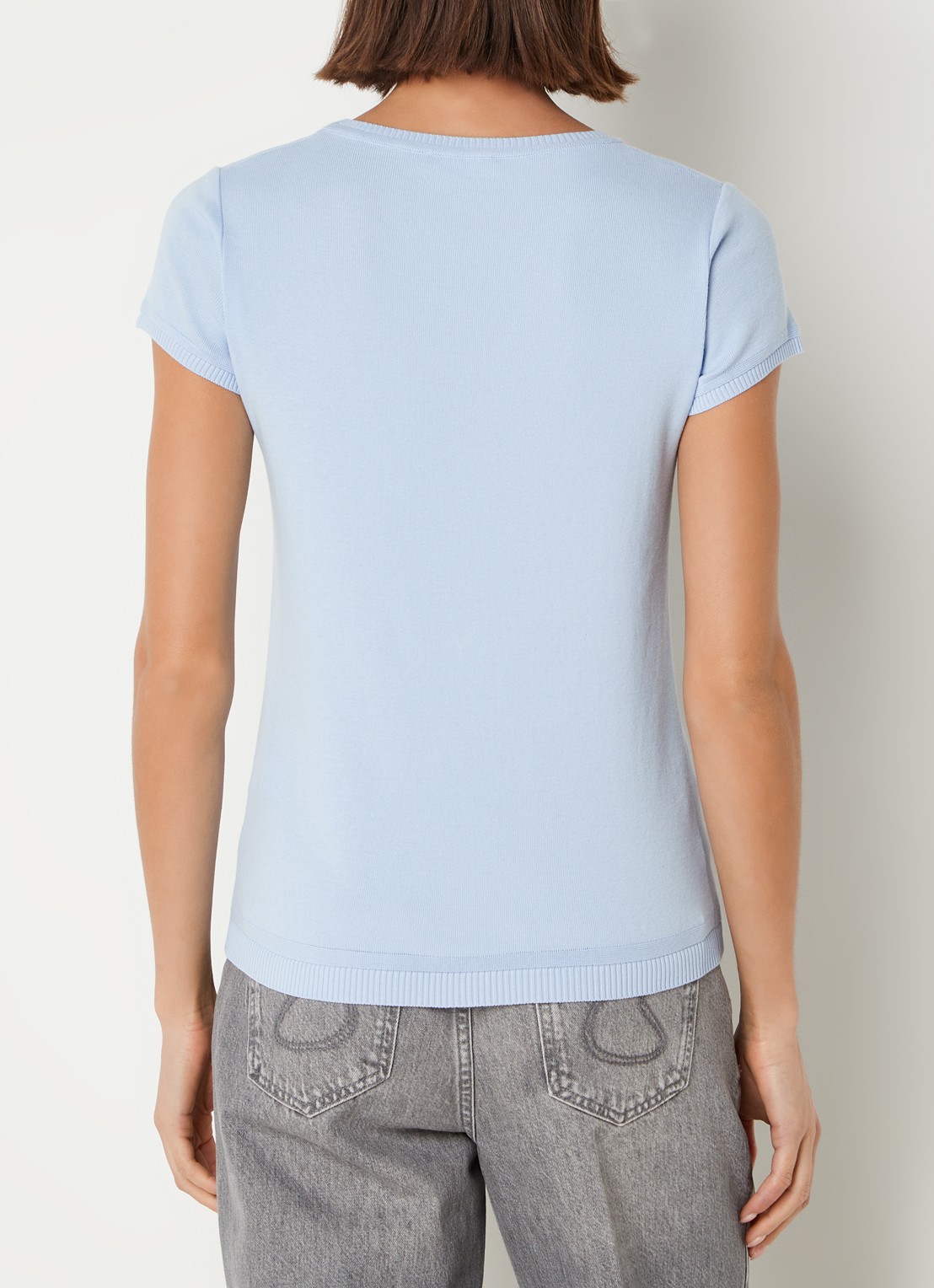 Benetton Fijngebreid T-shirt met ronde hals - achterkant 3 lichtblauw
