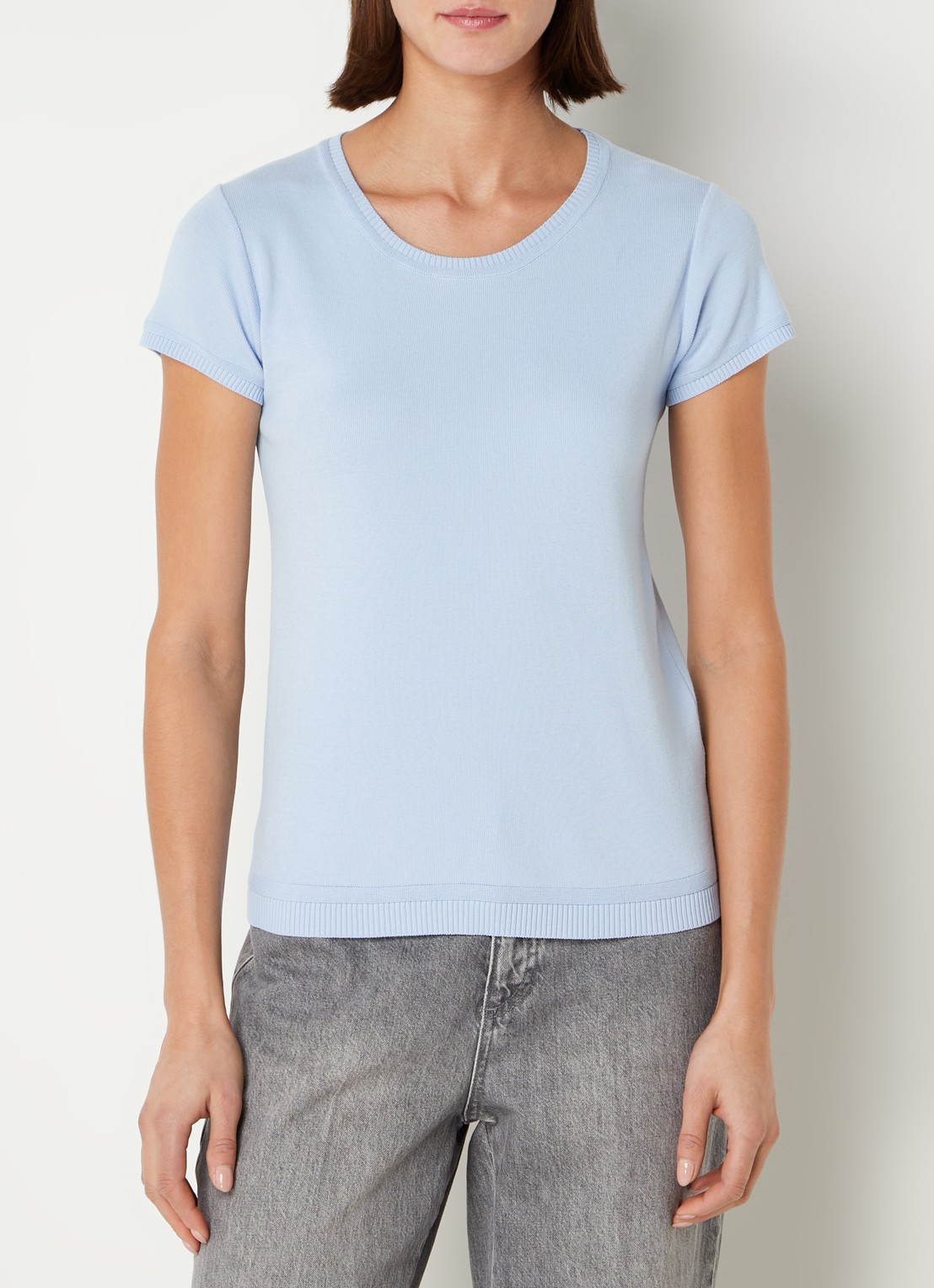Benetton Fijngebreid T-shirt met ronde hals - detail 4 lichtblauw