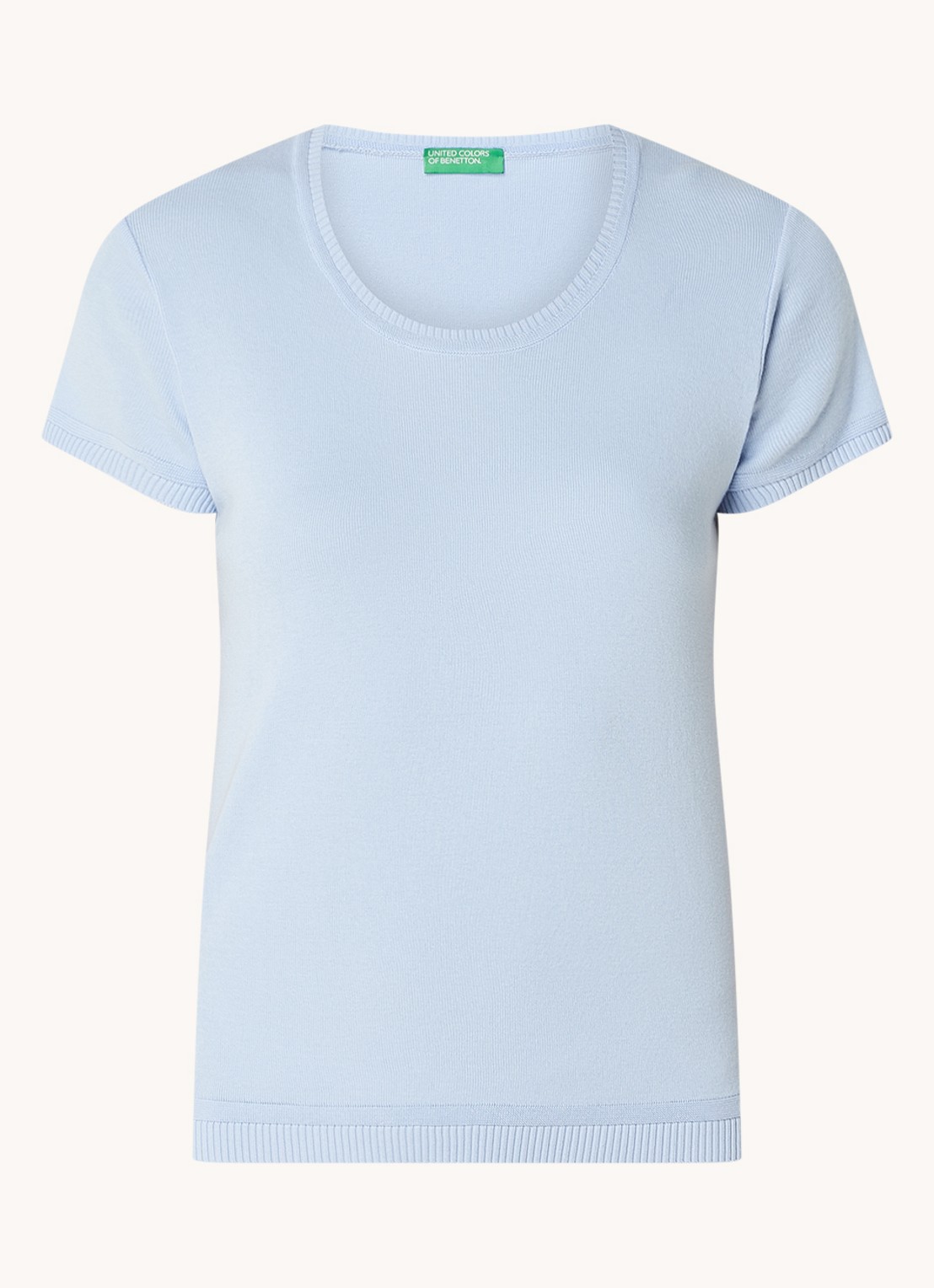 Benetton Fijngebreid T-shirt met ronde hals - voorkant lichtblauw