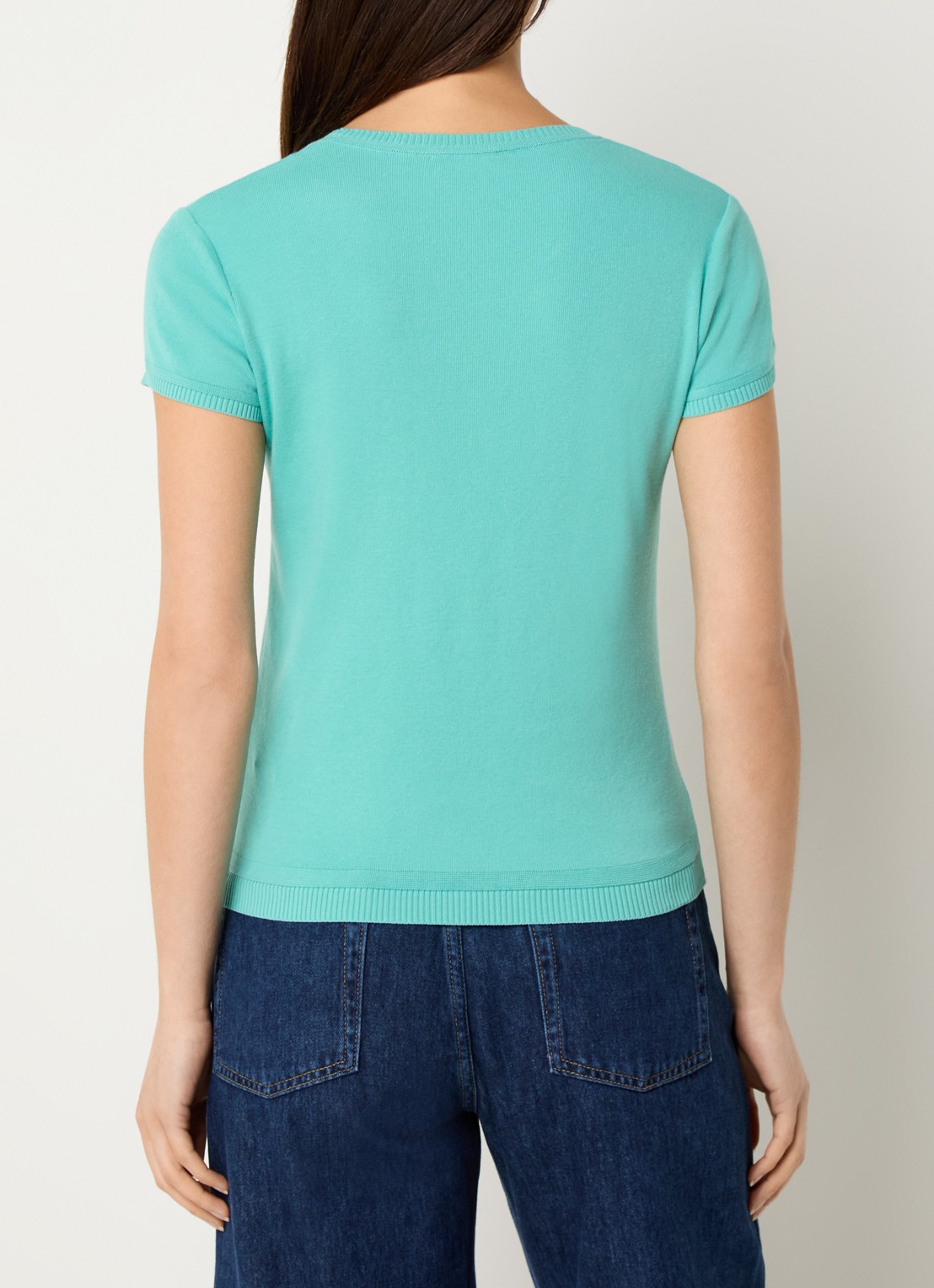 Benetton Fijngebreid T-shirt met ronde hals - achterkant turquoise