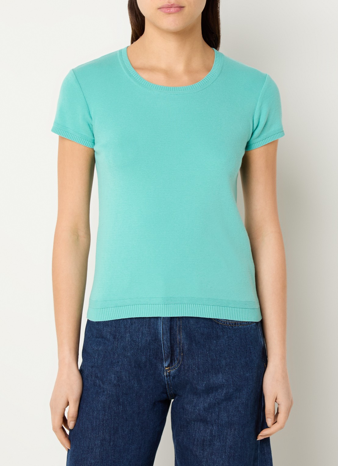 Benetton Fijngebreid T-shirt met ronde hals - detail 4 turquoise