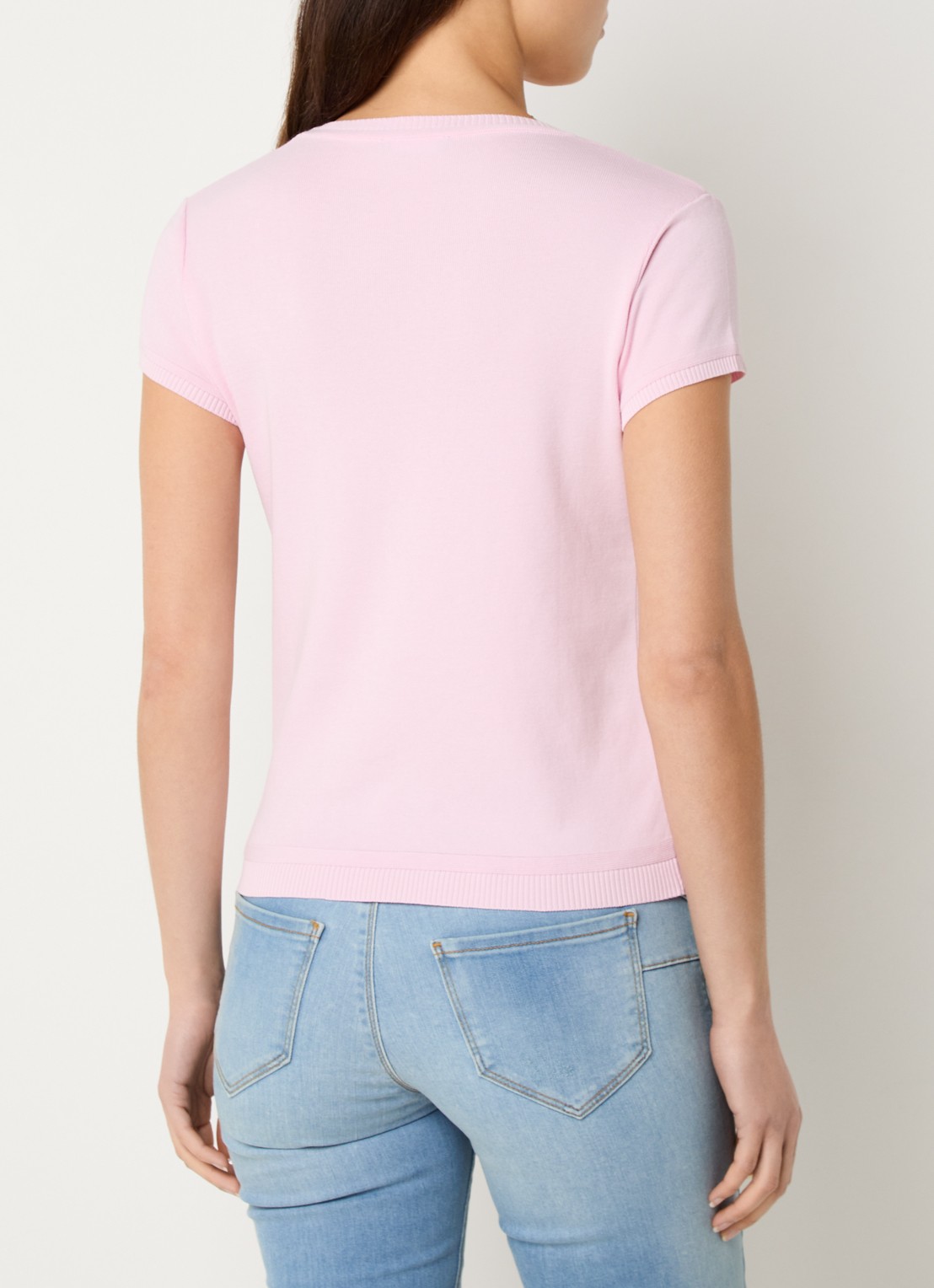 Benetton Fijngebreid T-shirt met ronde hals - achterkant 3 zalmroze