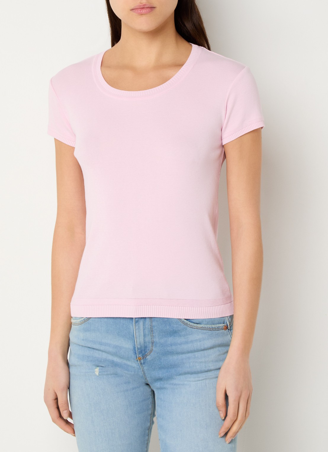 Benetton Fijngebreid T-shirt met ronde hals - detail 4 zalmroze