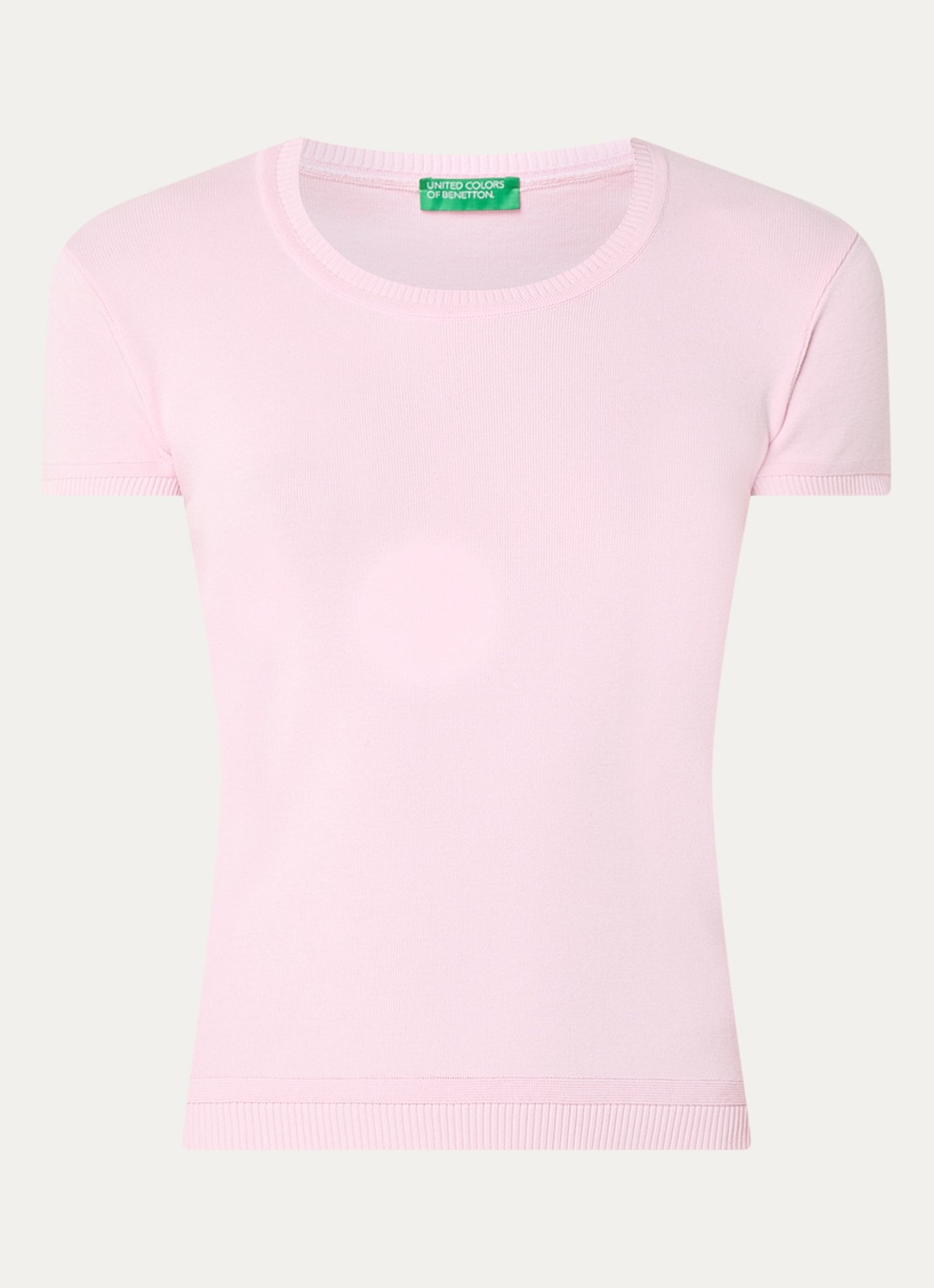 Benetton Fijngebreid T-shirt met ronde hals - voorkant zalmroze