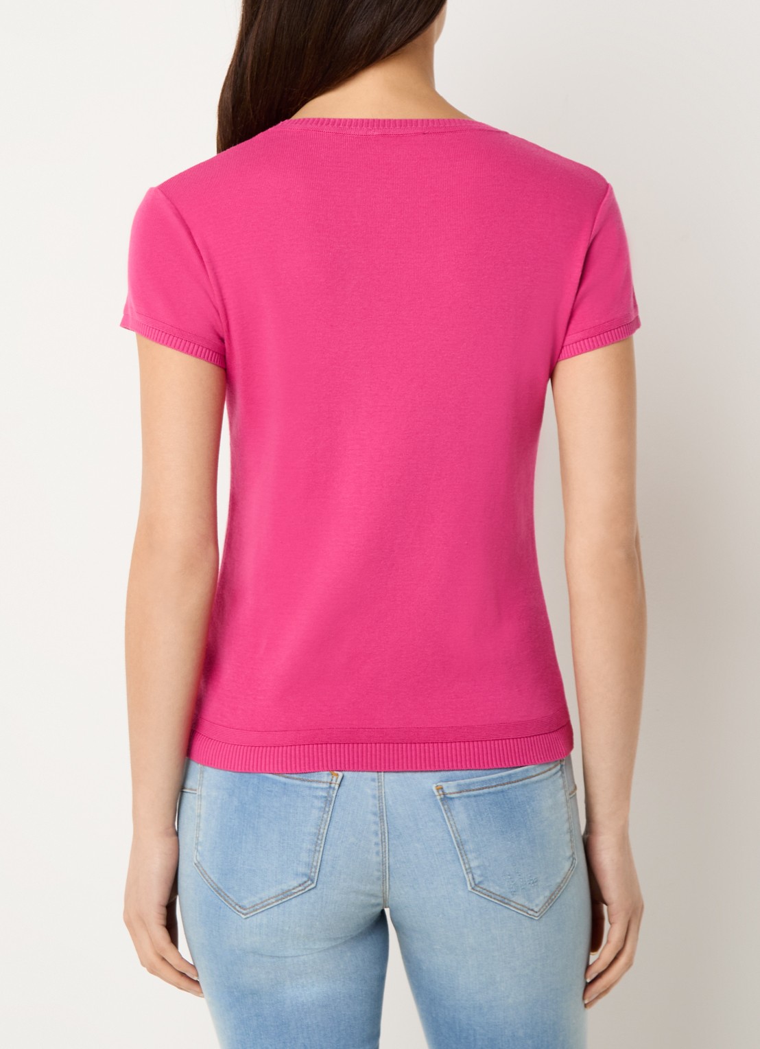 Benetton Fijngebreid T-shirt met ronde hals - achterkant fuchsia