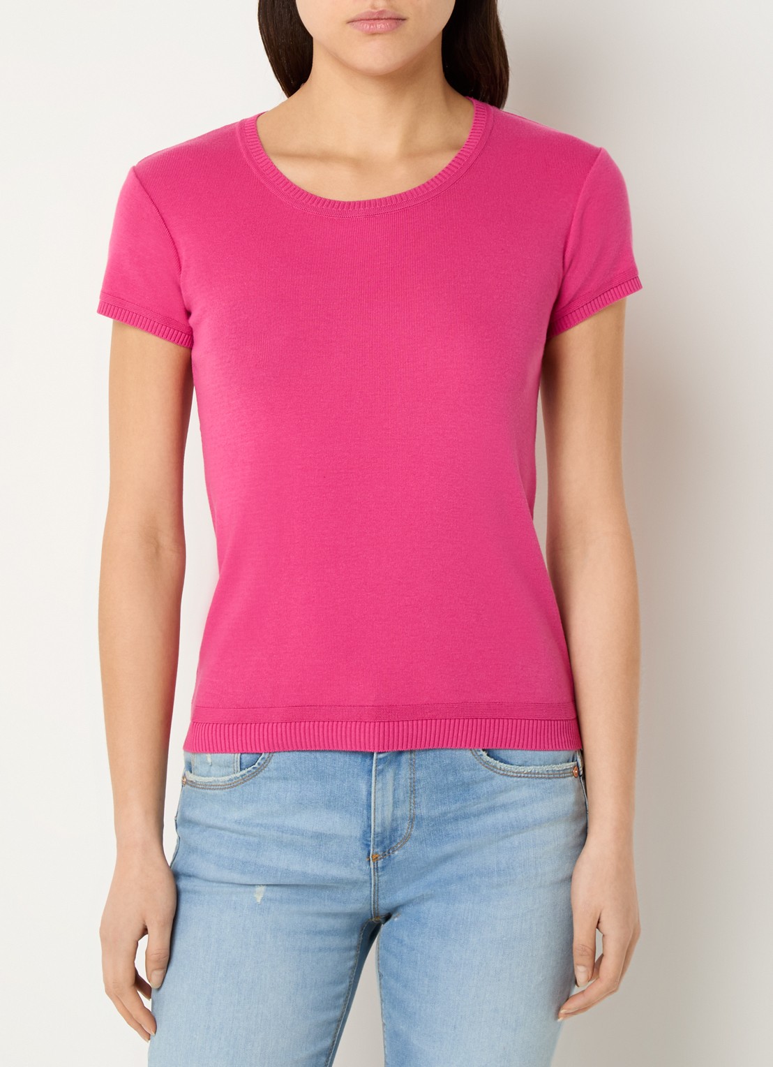 Benetton Fijngebreid T-shirt met ronde hals - detail 4 fuchsia