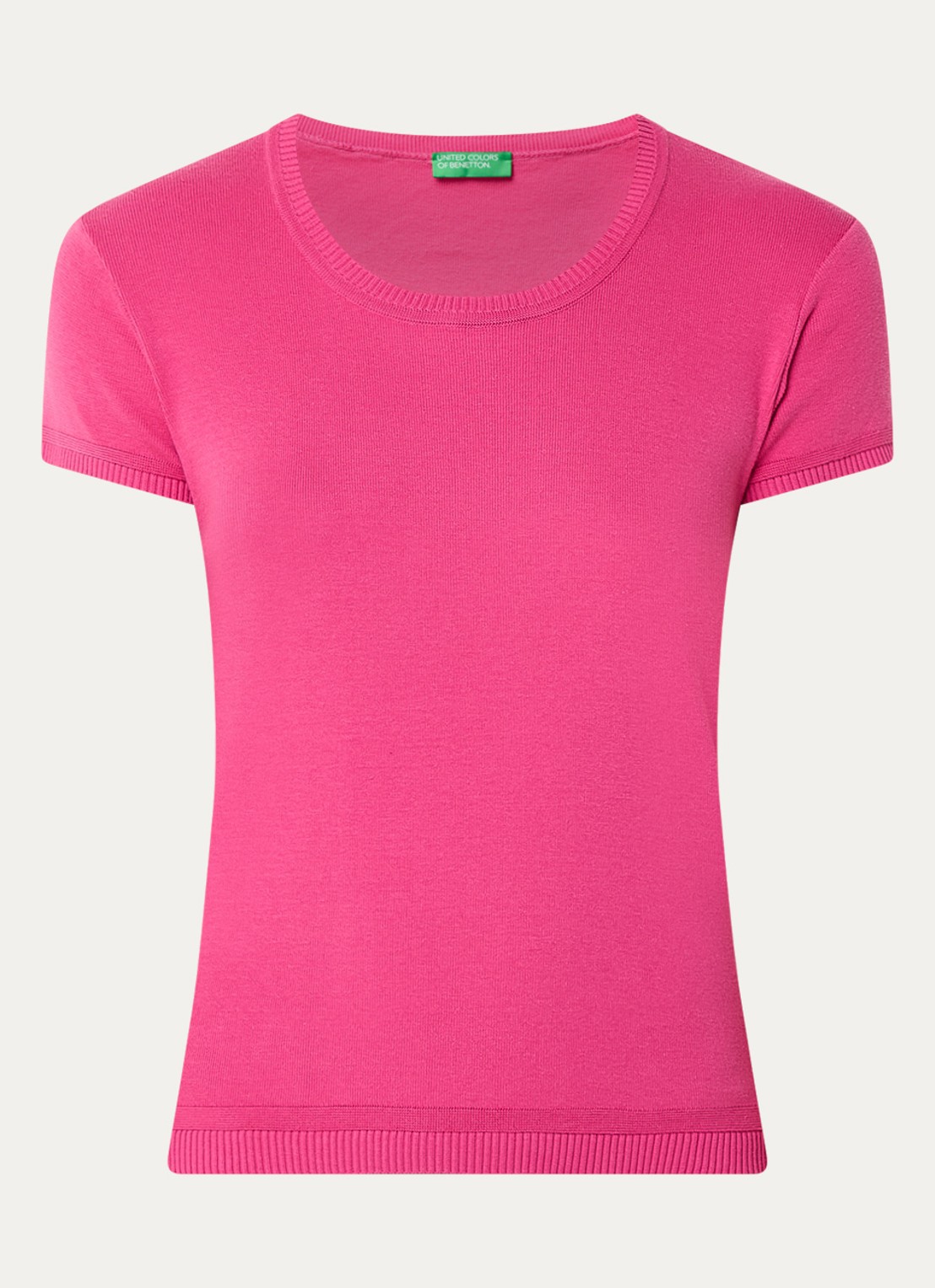Benetton Fijngebreid T-shirt met ronde hals - voorkant 2 fuchsia