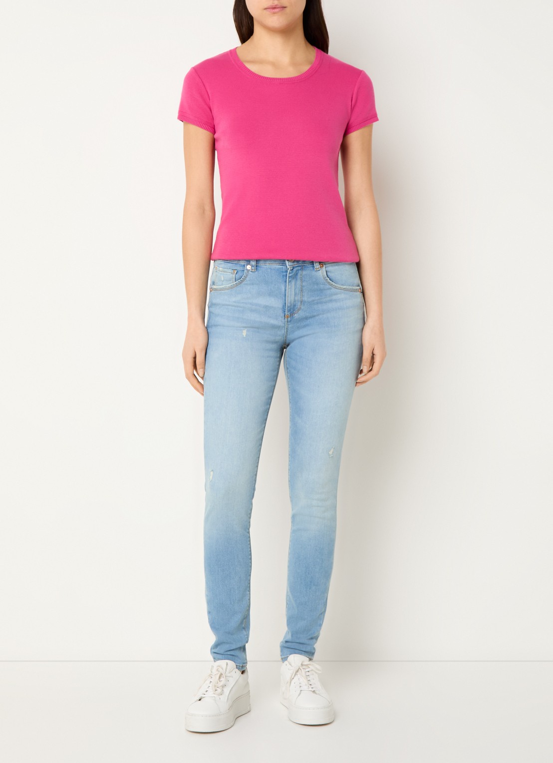 Benetton Fijngebreid T-shirt met ronde hals - voorkant 3 fuchsia