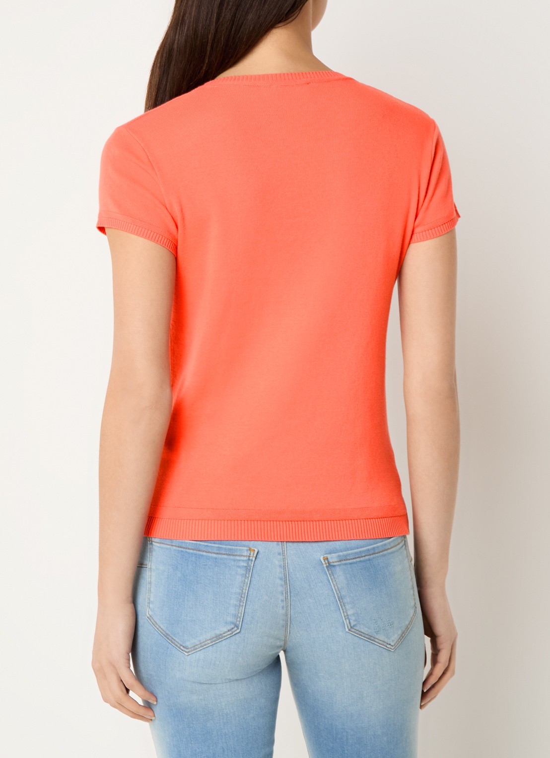 Benetton Fijngebreid T-shirt met ronde hals - achterkant 3 oranje