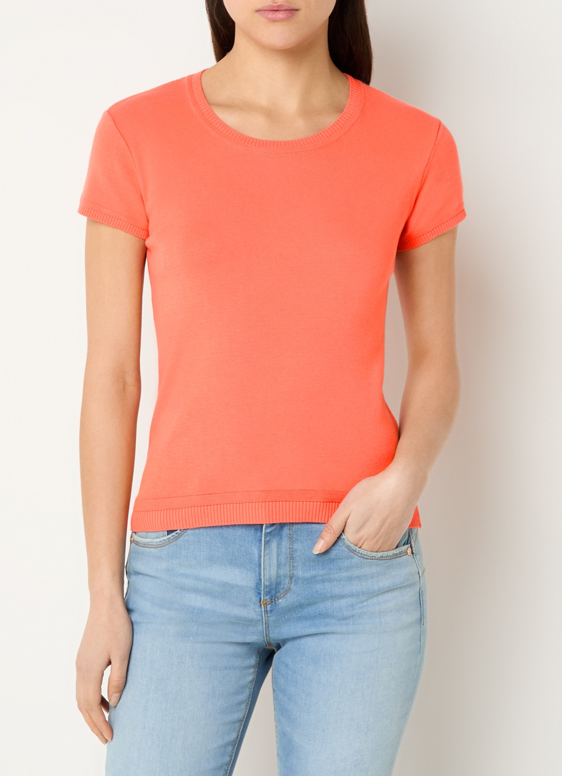 Benetton Fijngebreid T-shirt met ronde hals - detail 4 oranje