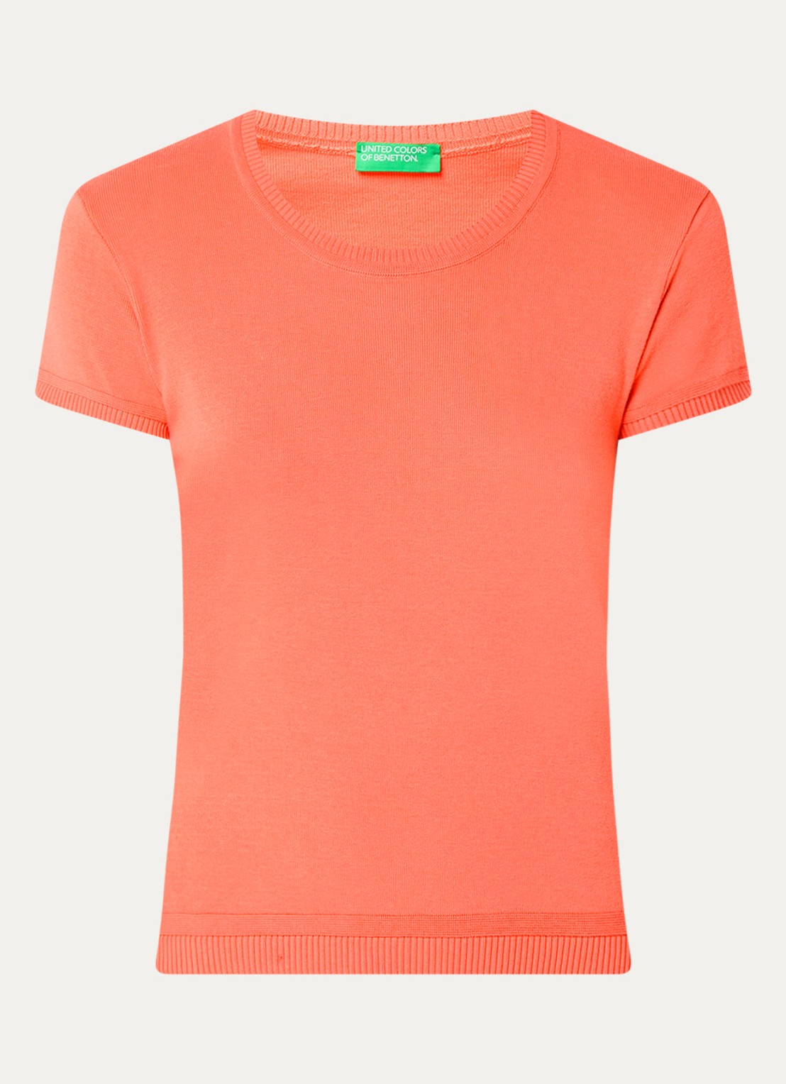 Benetton Fijngebreid T-shirt met ronde hals - voorkant oranje