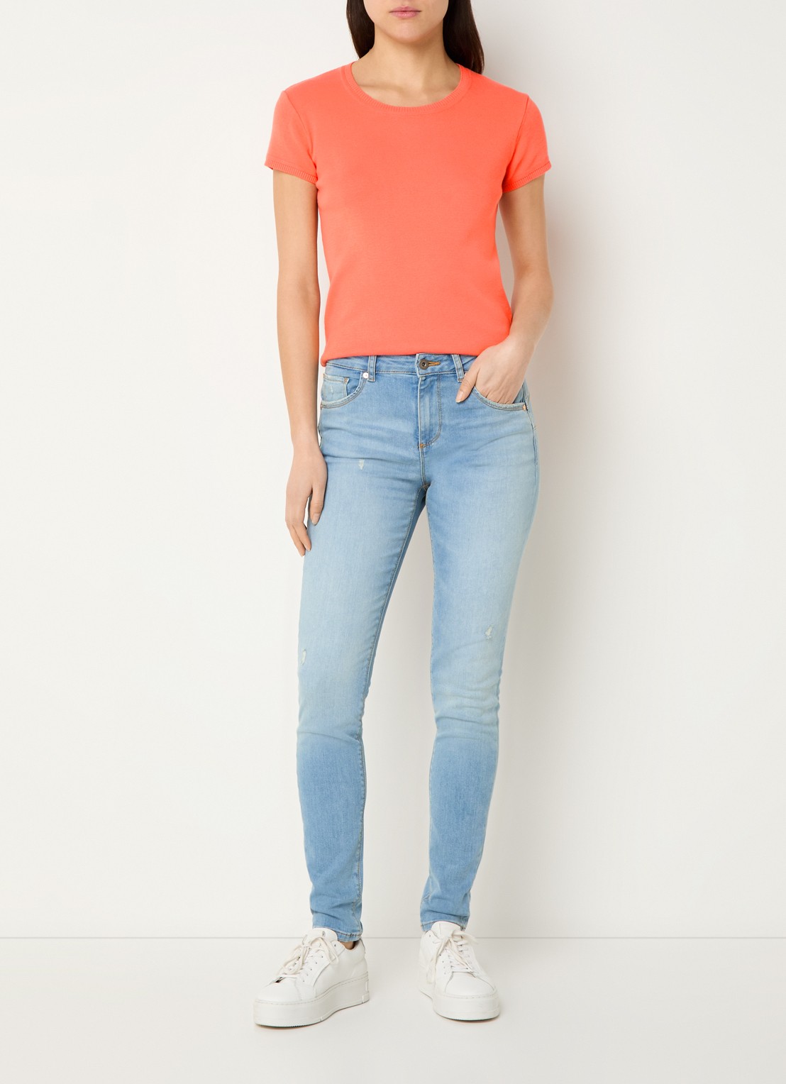 Benetton Fijngebreid T-shirt met ronde hals - voorkant 2 oranje