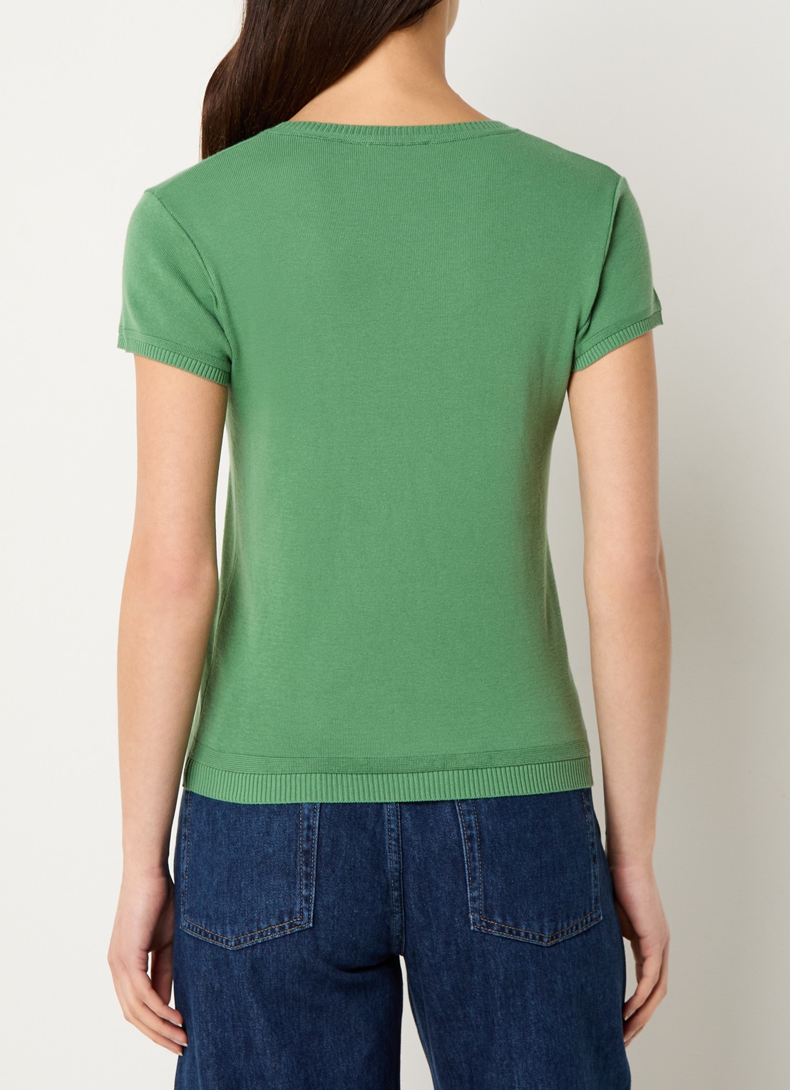 Benetton Fijngebreid T-shirt met ronde hals - achterkant 4 olijfgroen