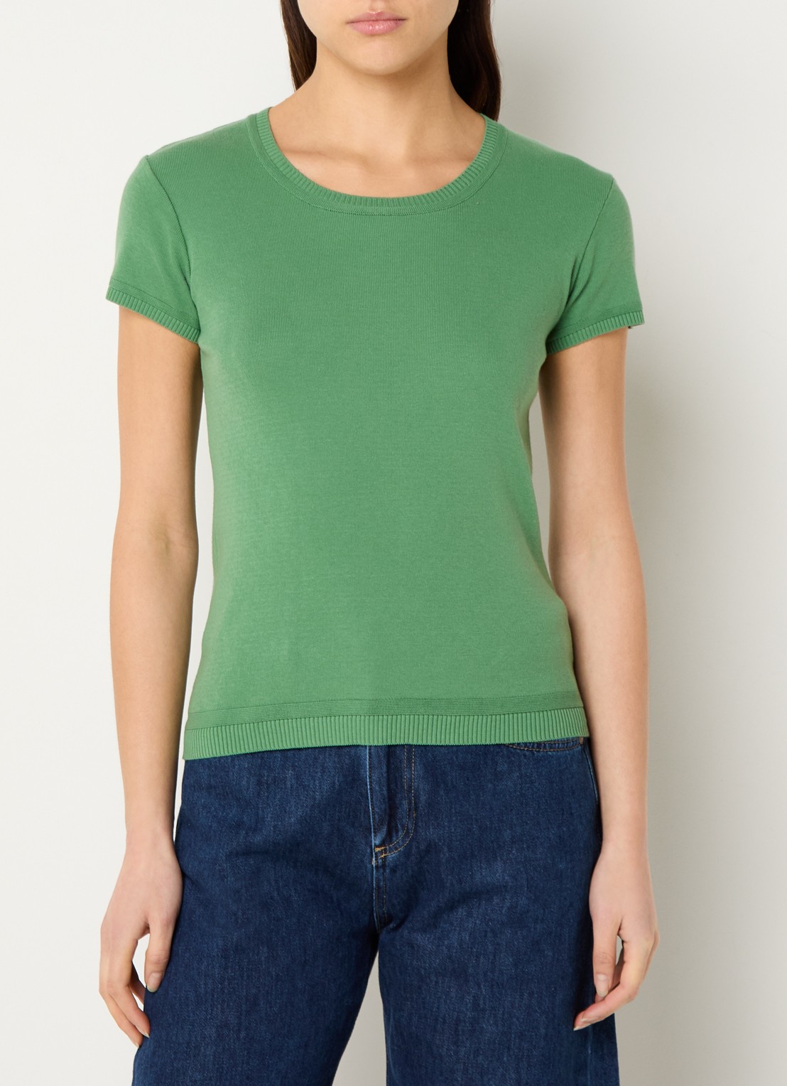 Benetton Fijngebreid T-shirt met ronde hals - detail 3 olijfgroen