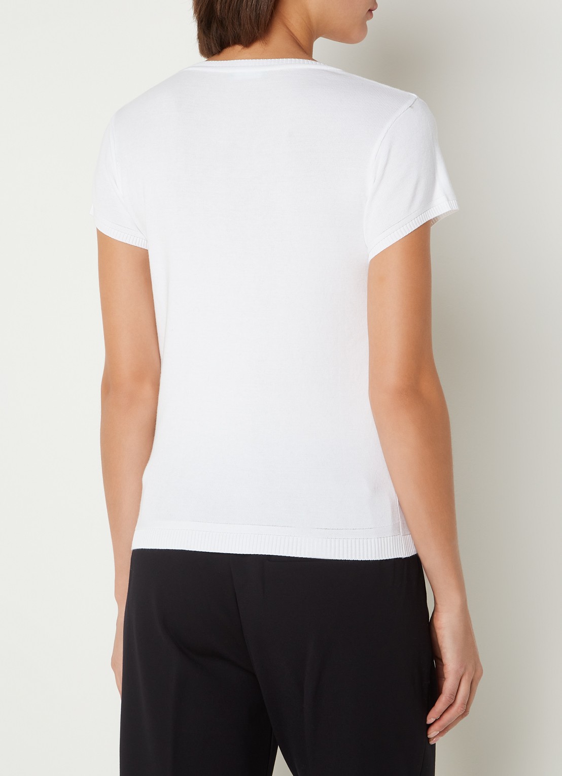 Benetton Fijngebreid T-shirt met ronde hals - achterkant 2 gebroken wit