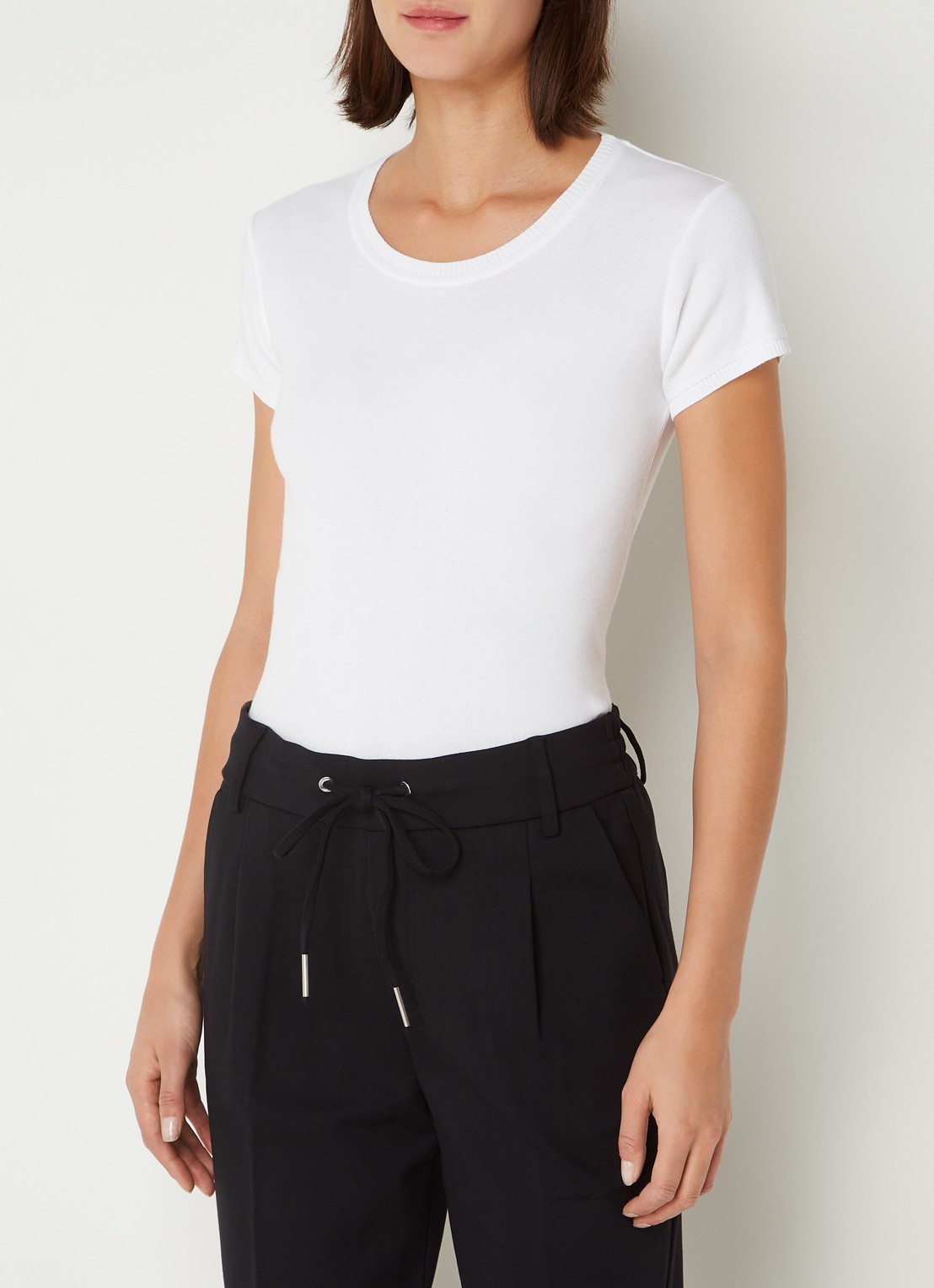 Benetton Fijngebreid T-shirt met ronde hals - detail 7 gebroken wit
