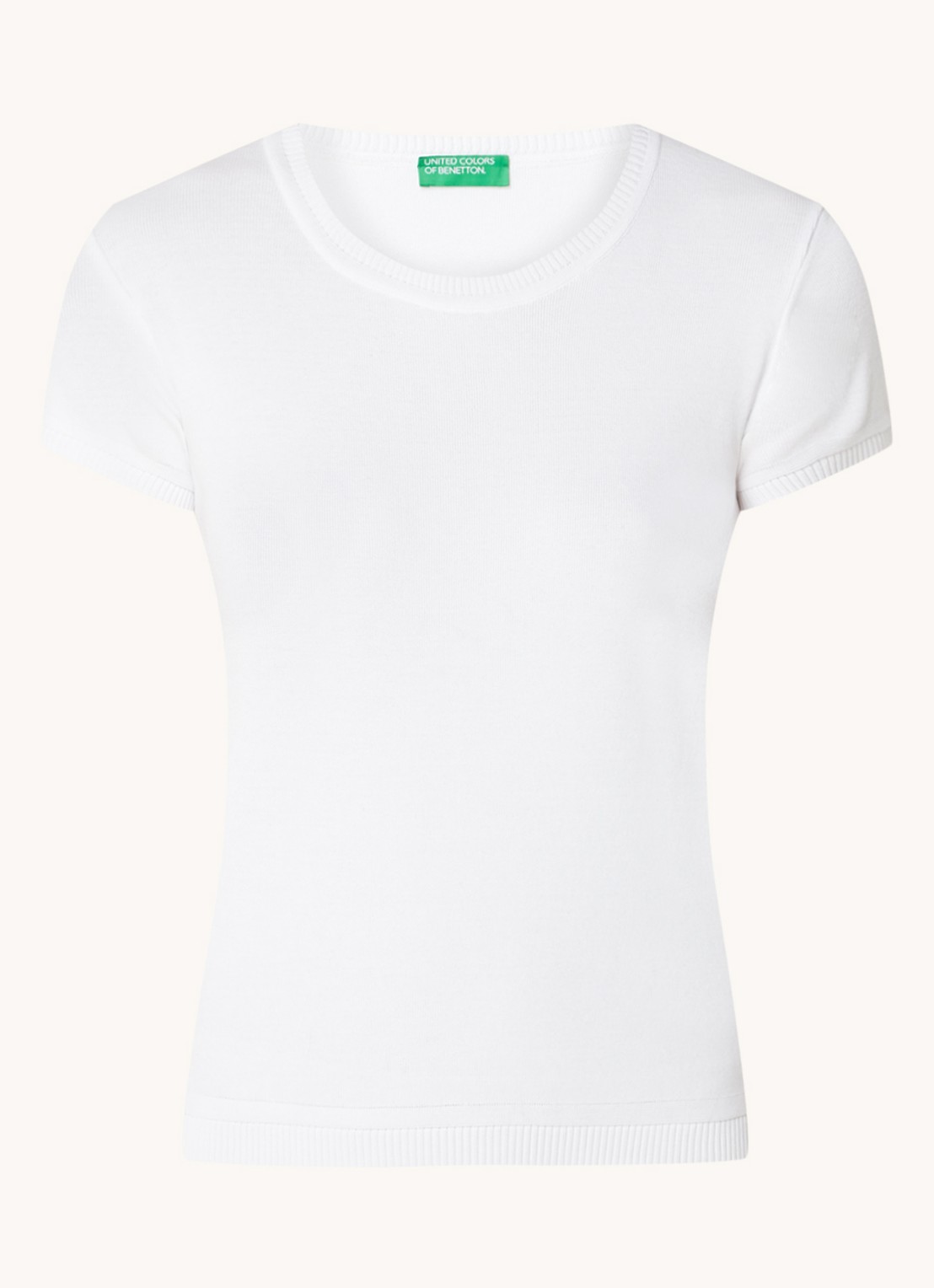 Benetton Fijngebreid T-shirt met ronde hals - voorkant 5 gebroken wit