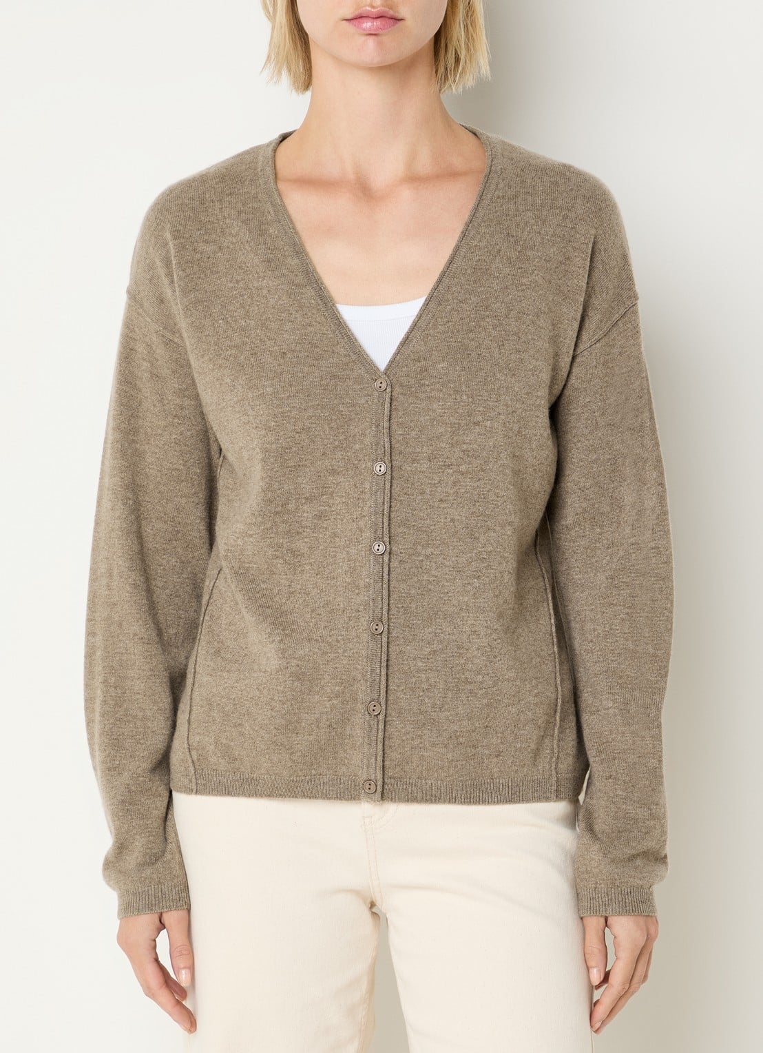 Benetton Fijngebreid vest in kasjmierblend met V-hals - detail 2 bruin