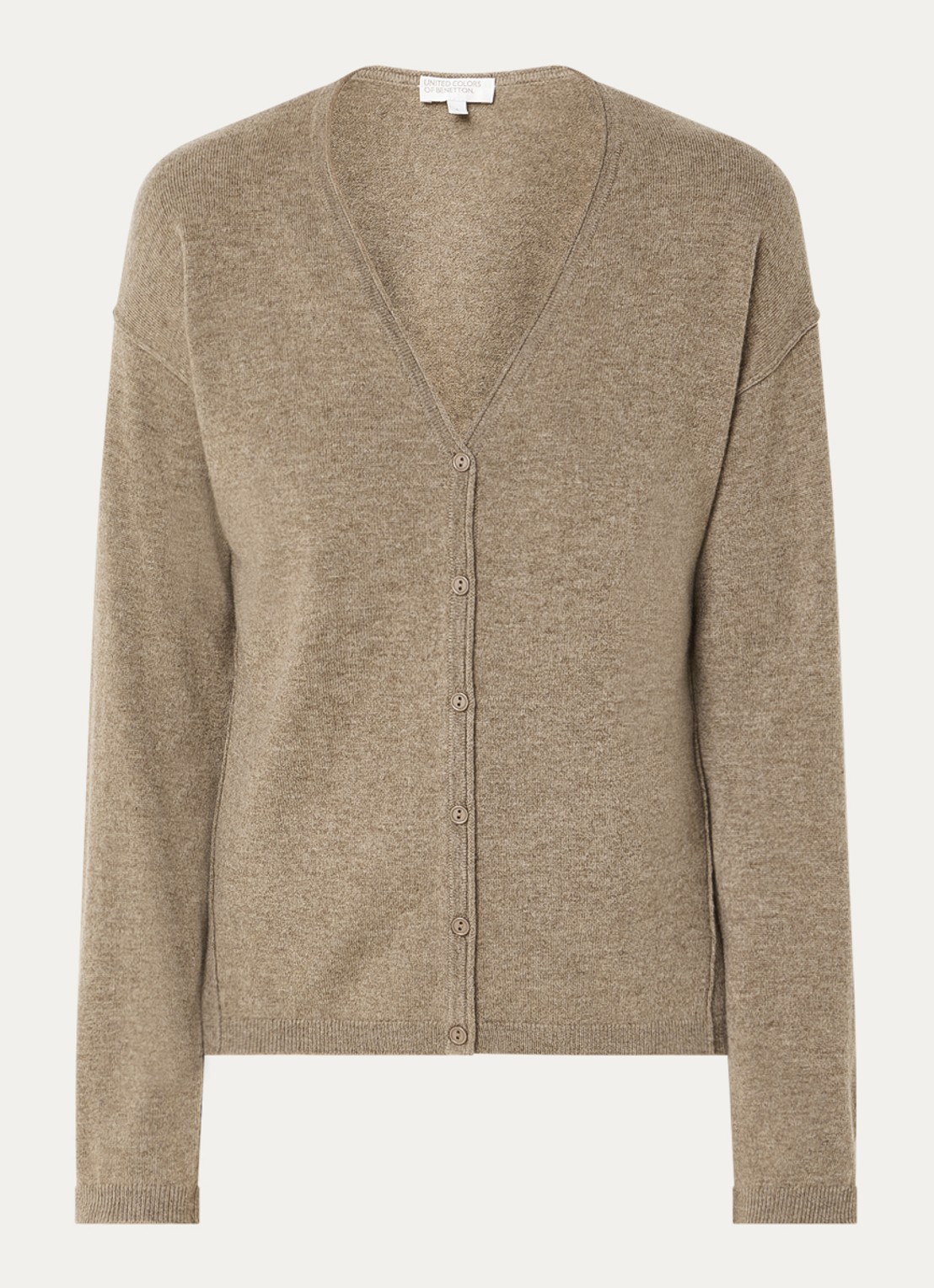 Benetton Fijngebreid vest in kasjmierblend met V-hals - voorkant 3 bruin