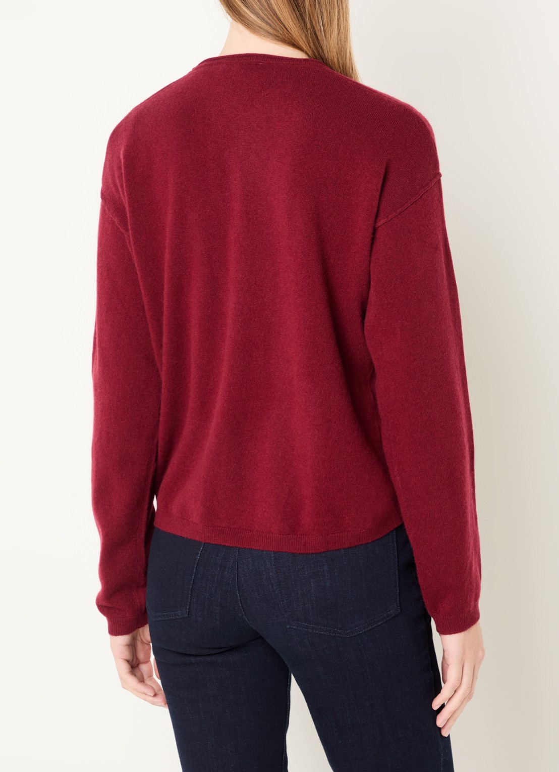 Benetton Fijngebreid vest in kasjmierblend met V-hals - achterkant bordeauxrood