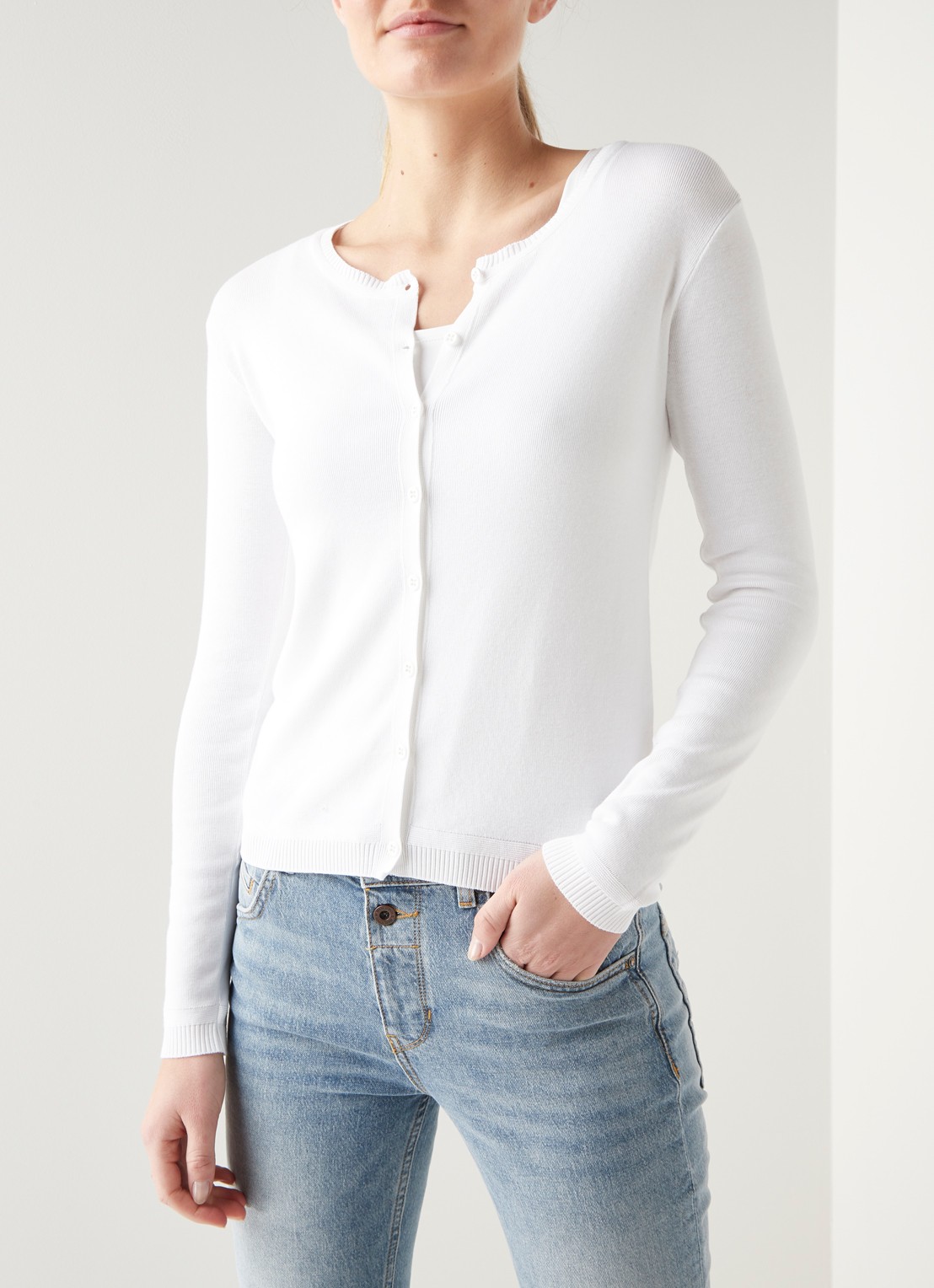 Benetton Fijngebreid vest met ronde hals - detail 7 gebroken wit