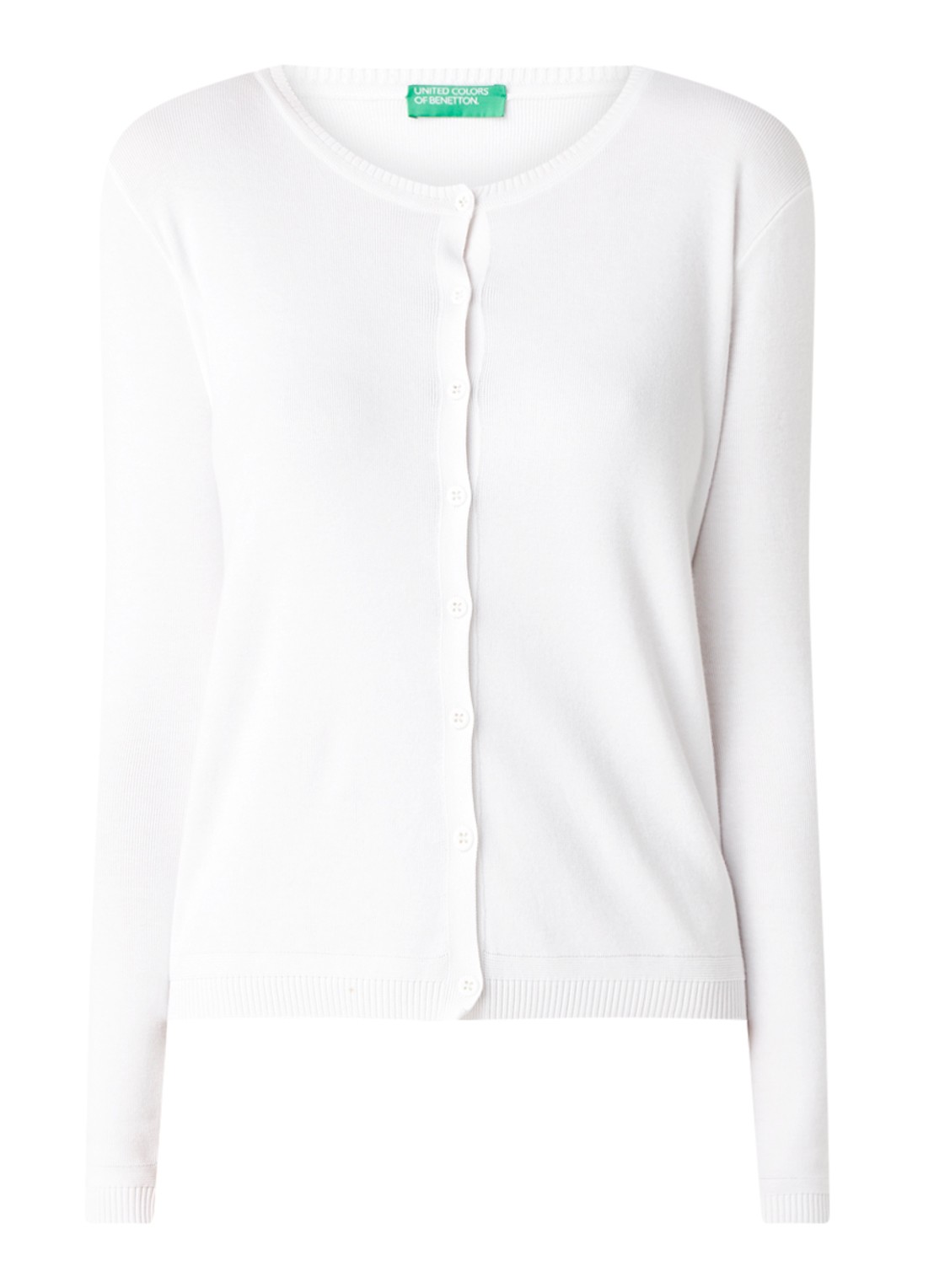Benetton Fijngebreid vest met ronde hals - voorkant 4 gebroken wit