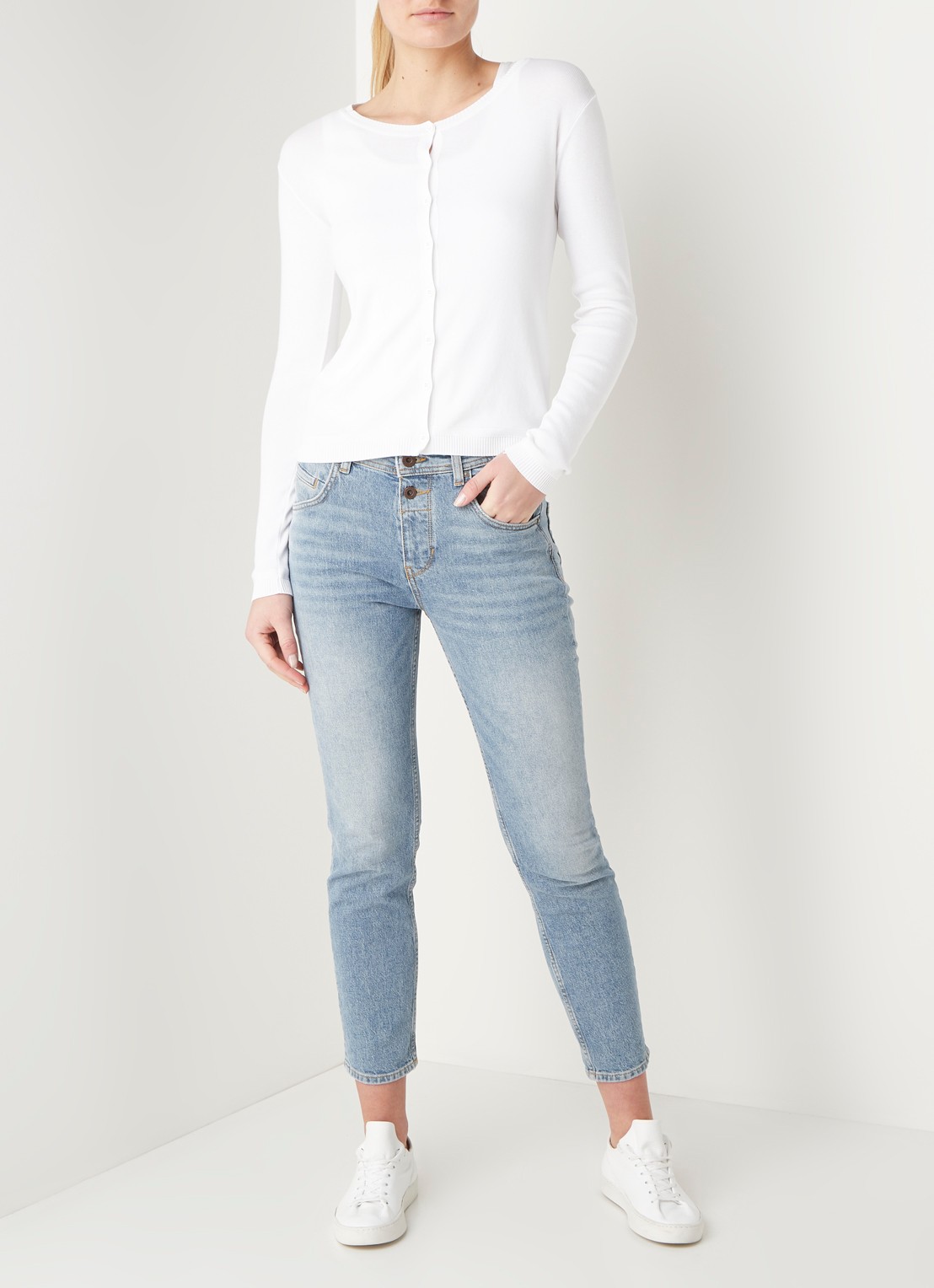 Benetton Fijngebreid vest met ronde hals - voorkant 5 gebroken wit