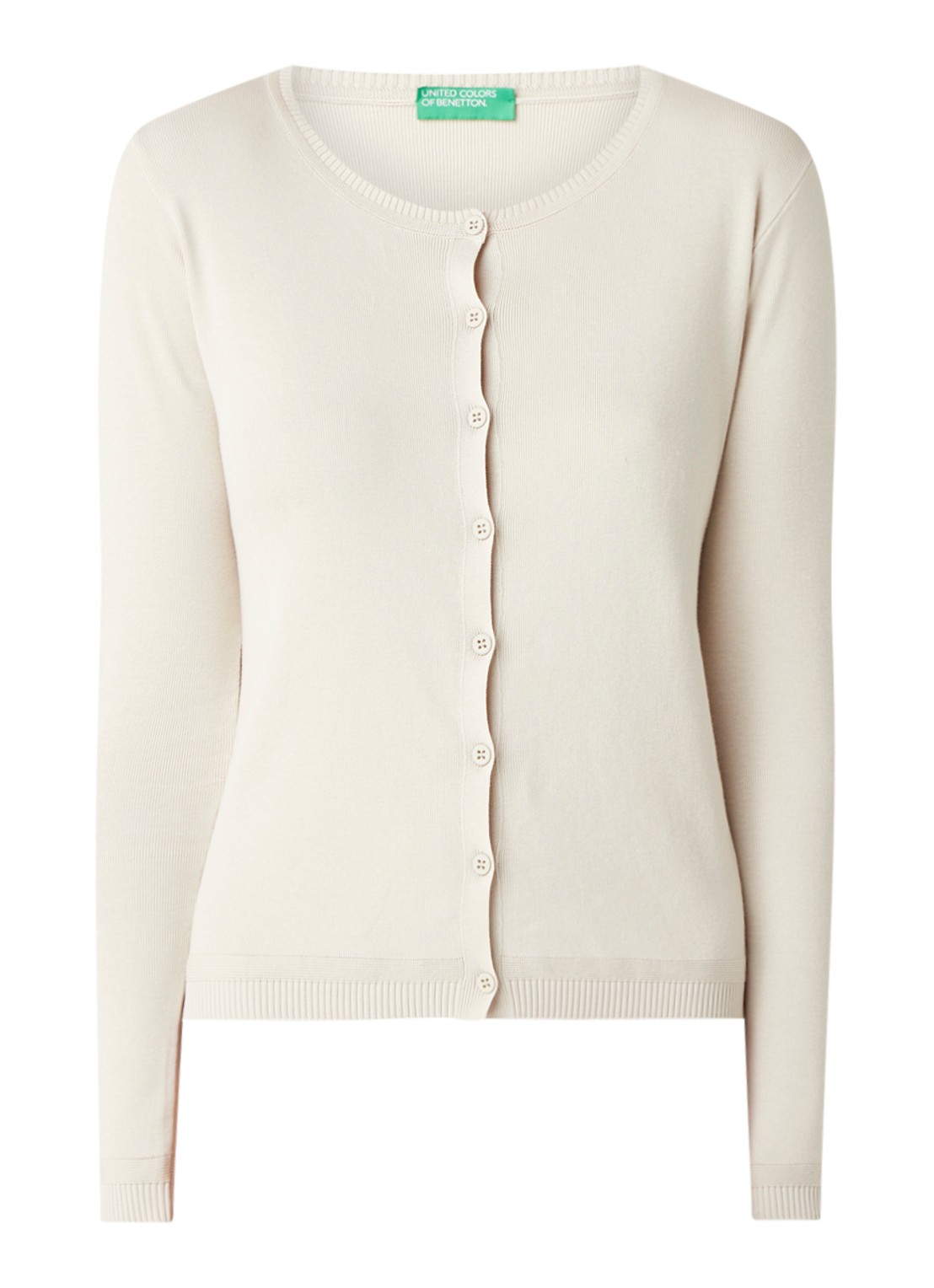 Benetton Fijngebreid vest met ronde hals - voorkant 2 zand