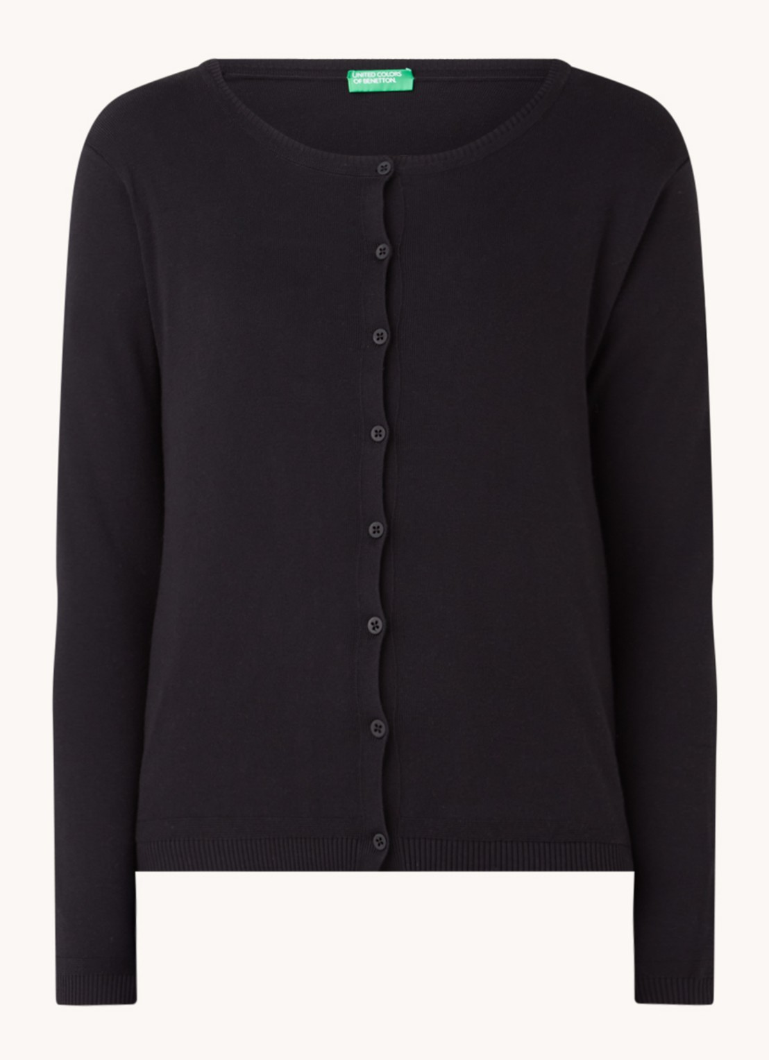 Benetton Fijngebreid vest met ronde hals - voorkant 5 zwart