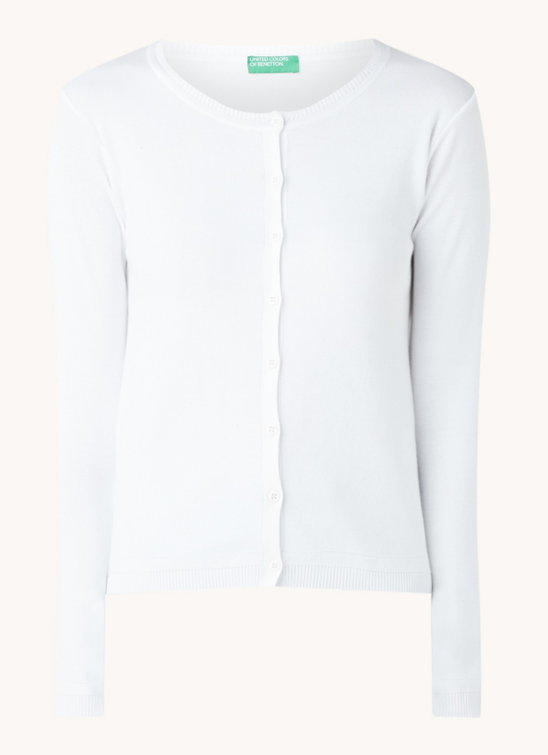 Benetton Fijngebreid vest met ronde hals - voorkant 6 gebroken wit
