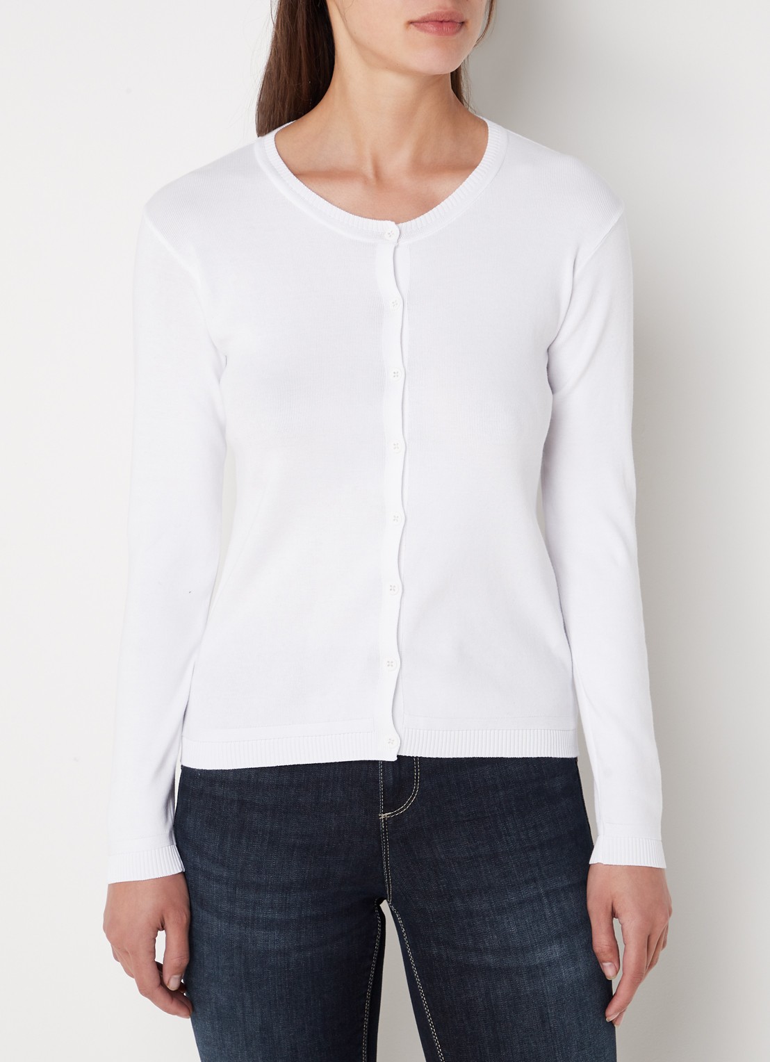 Benetton Fijngebreid vest met ronde hals - detail 9 gebroken wit