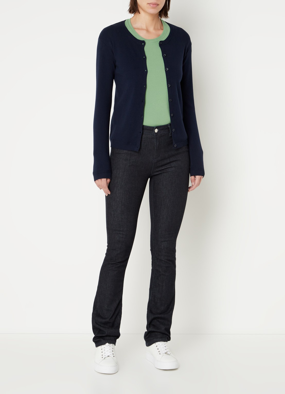 Benetton Fijngebreid vest met ronde hals - voorkant 4 blauw