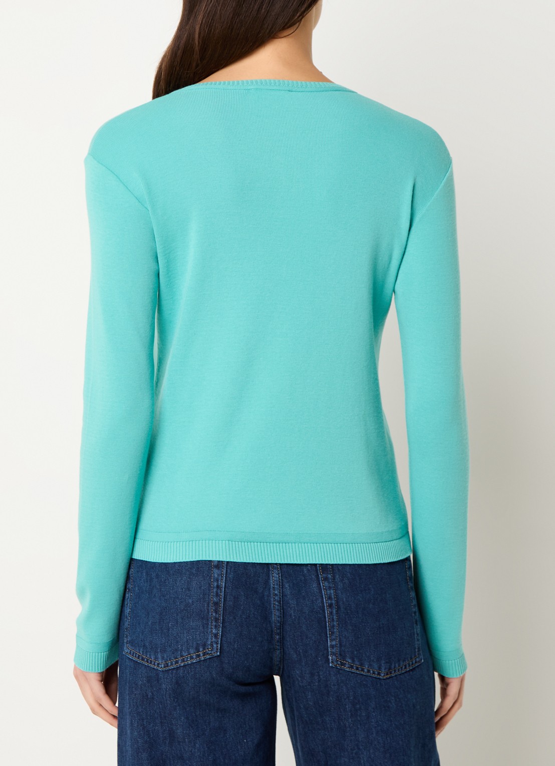 Benetton Fijngebreid vest met ronde hals - achterkant turquoise