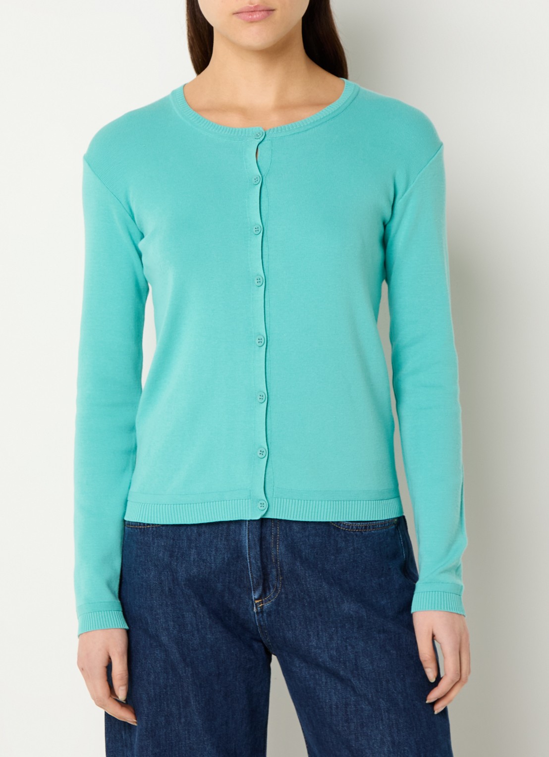 Benetton Fijngebreid vest met ronde hals - detail 4 turquoise