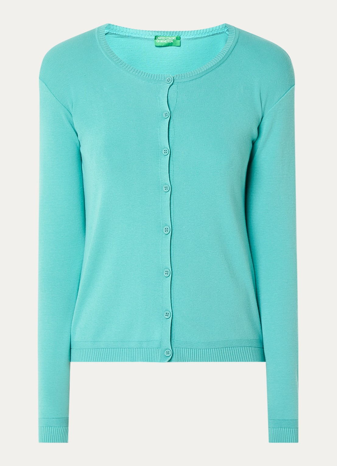 Benetton Fijngebreid vest met ronde hals - voorkant 2 turquoise