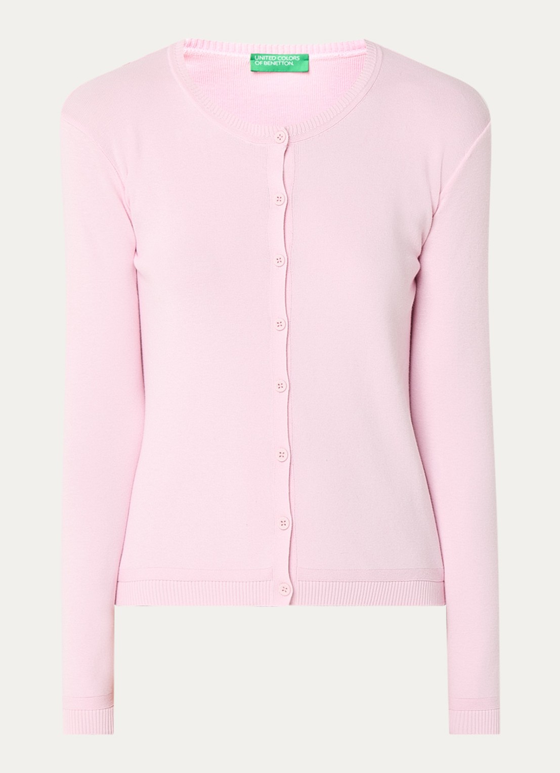 Benetton Fijngebreid vest met ronde hals - voorkant 2 lichtroze