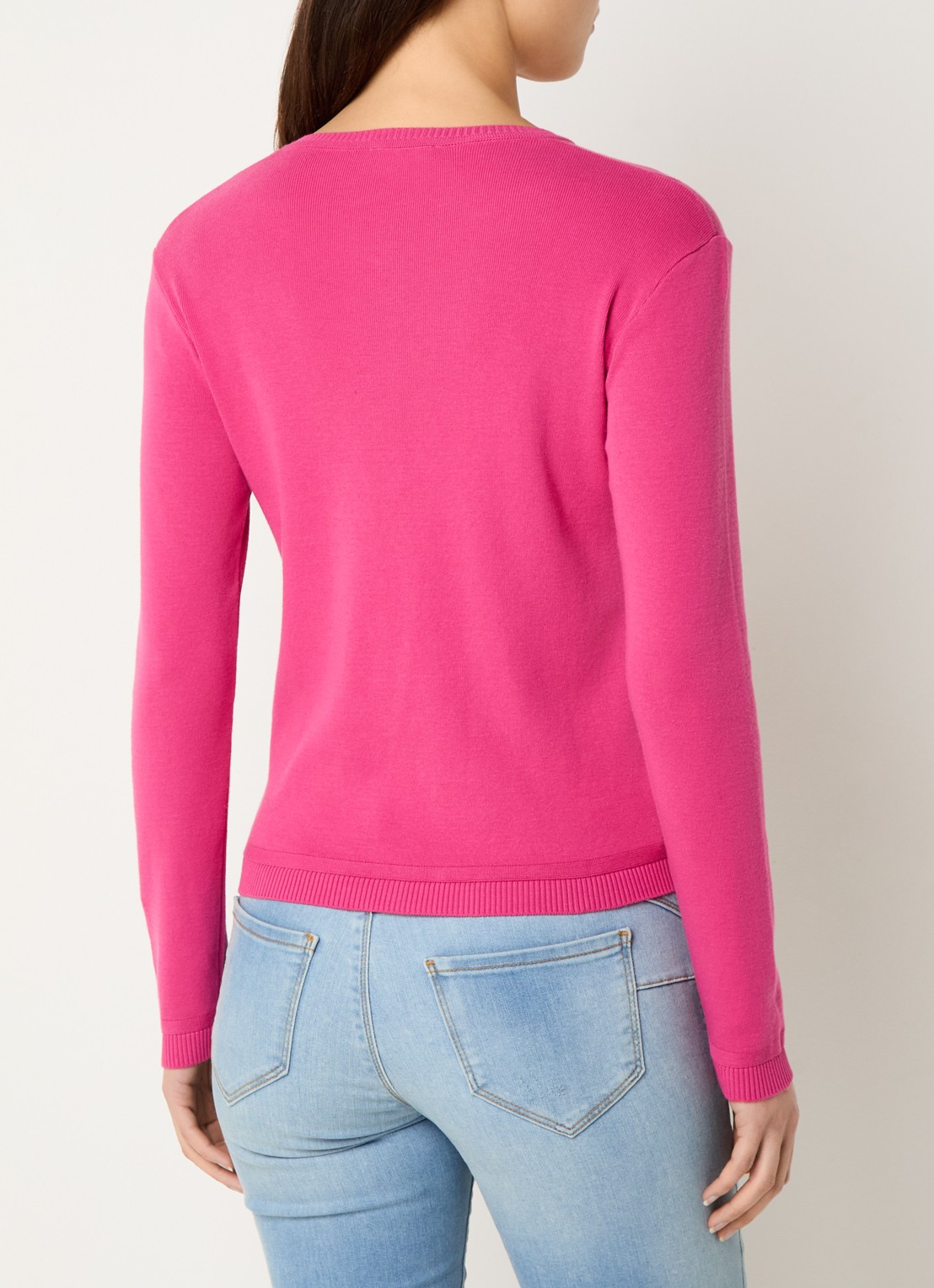 Benetton Fijngebreid vest met ronde hals - achterkant fuchsia