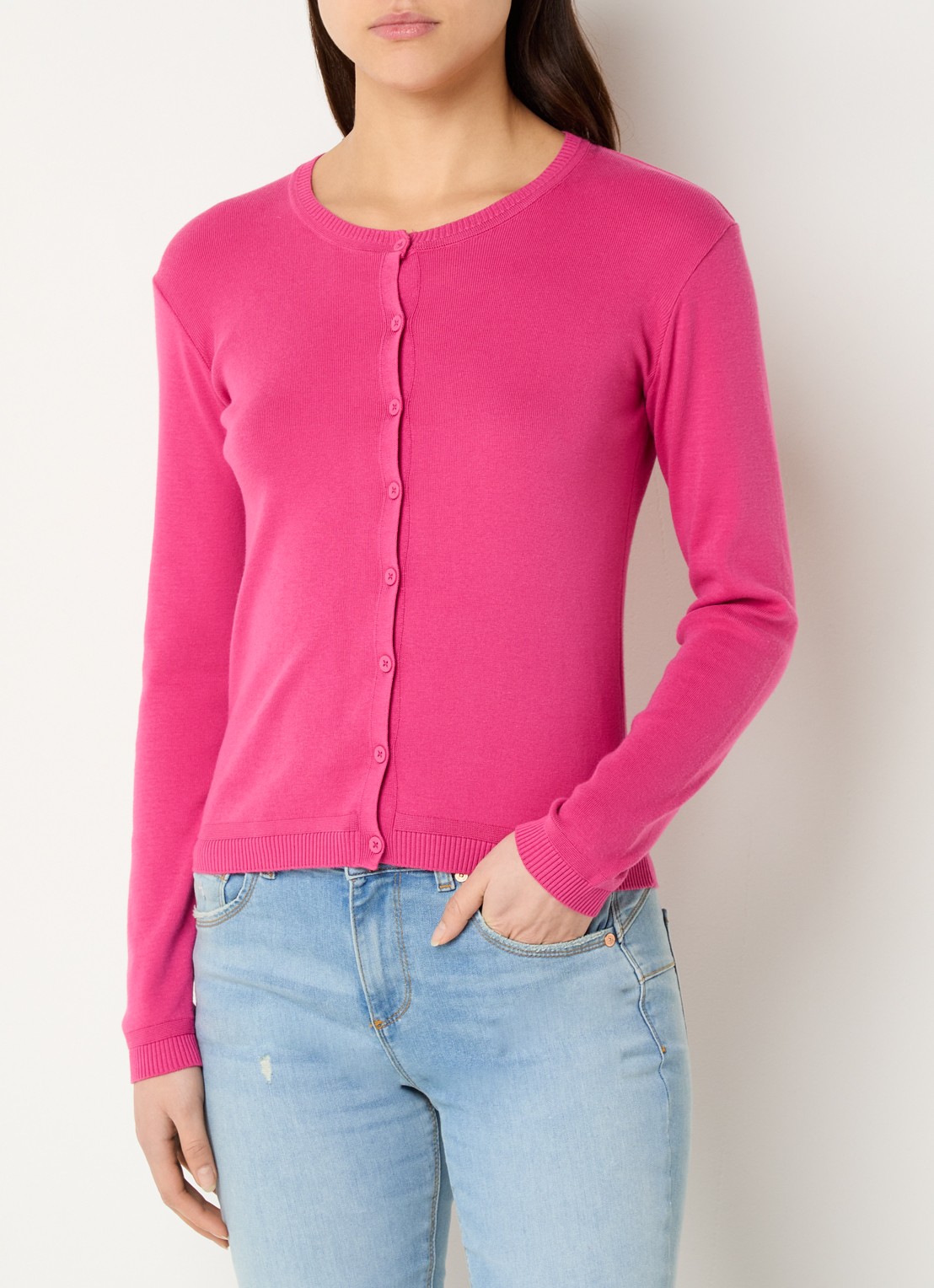 Benetton Fijngebreid vest met ronde hals - detail 2 fuchsia