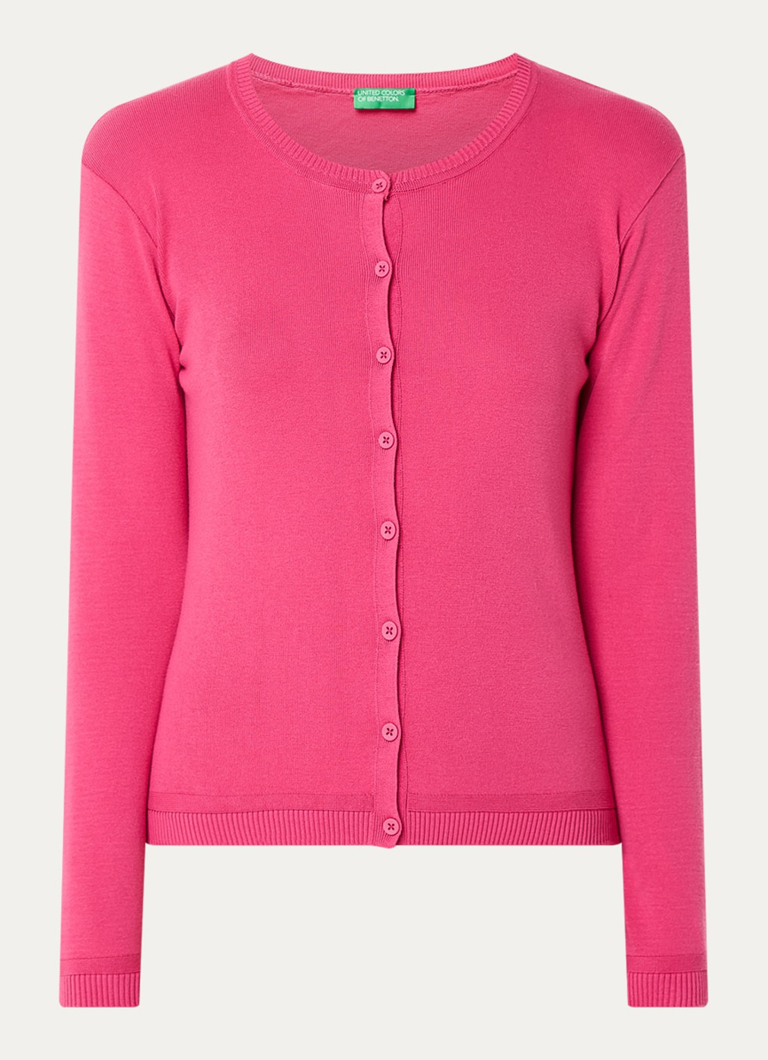 Benetton Fijngebreid vest met ronde hals - voorkant 3 fuchsia