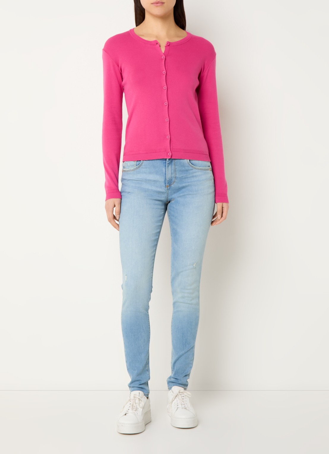 Benetton Fijngebreid vest met ronde hals - voorkant 4 fuchsia