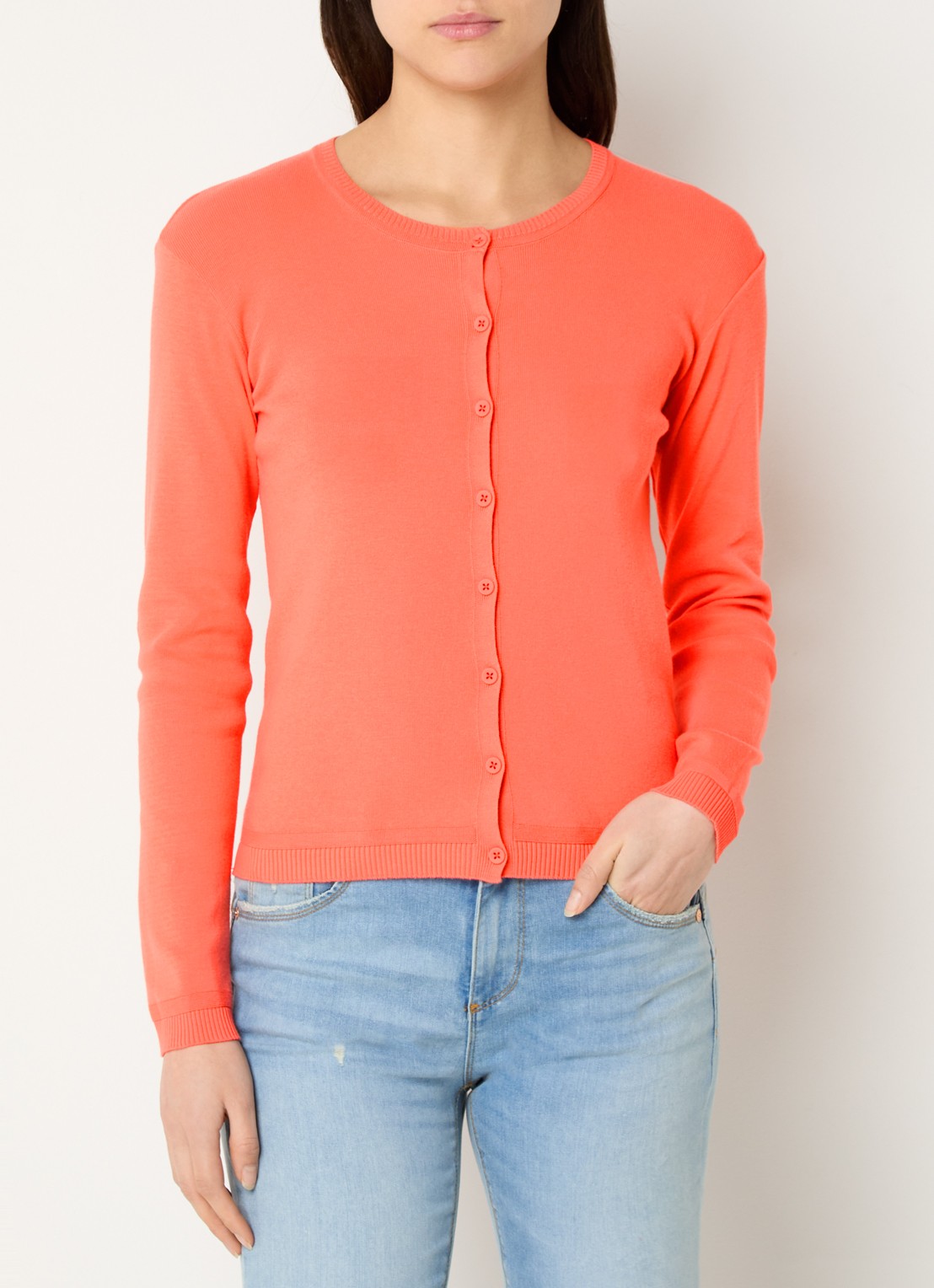 Benetton Fijngebreid vest met ronde hals - detail 4 oranje