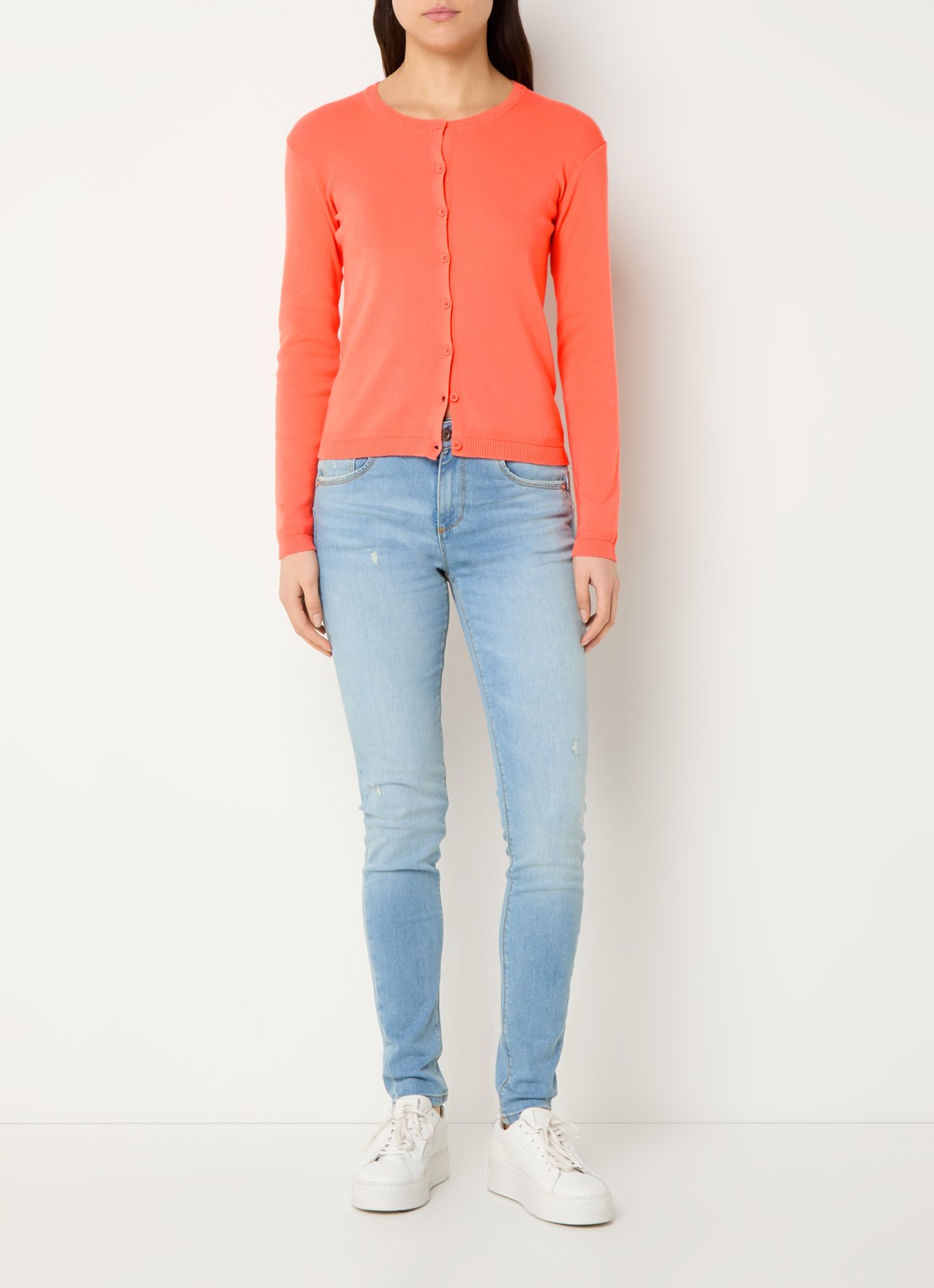 Benetton Fijngebreid vest met ronde hals - voorkant 3 oranje