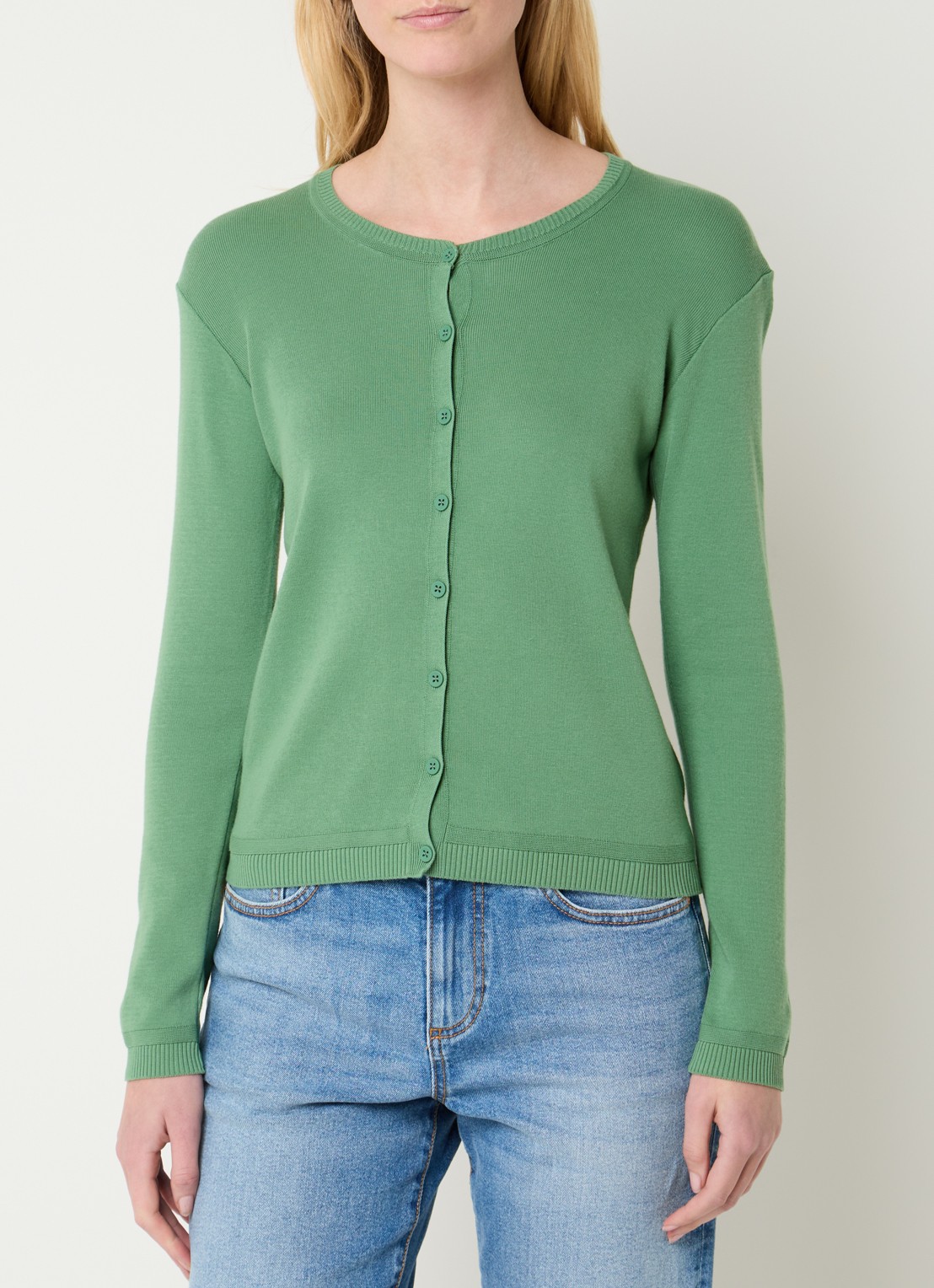 Benetton Fijngebreid vest met ronde hals - detail olijfgroen